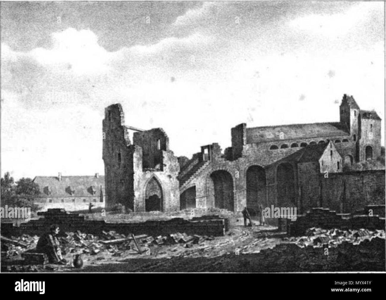 . Inglese: prima le mura della città di Bruxelles (stampato in Guillaume Philidor Van den Burggraaf, raccolta des anciennes Portes de Bruxelles, 1823) . 1799. Dopo Paolo Vitzthumb (1751-1838) Descrizione pittore Data di nascita e morte 1751 1838 competente controllo : Q18225437 29 Eerste-wal-vitzthumb-boens-burggraaff-1799 Foto Stock
