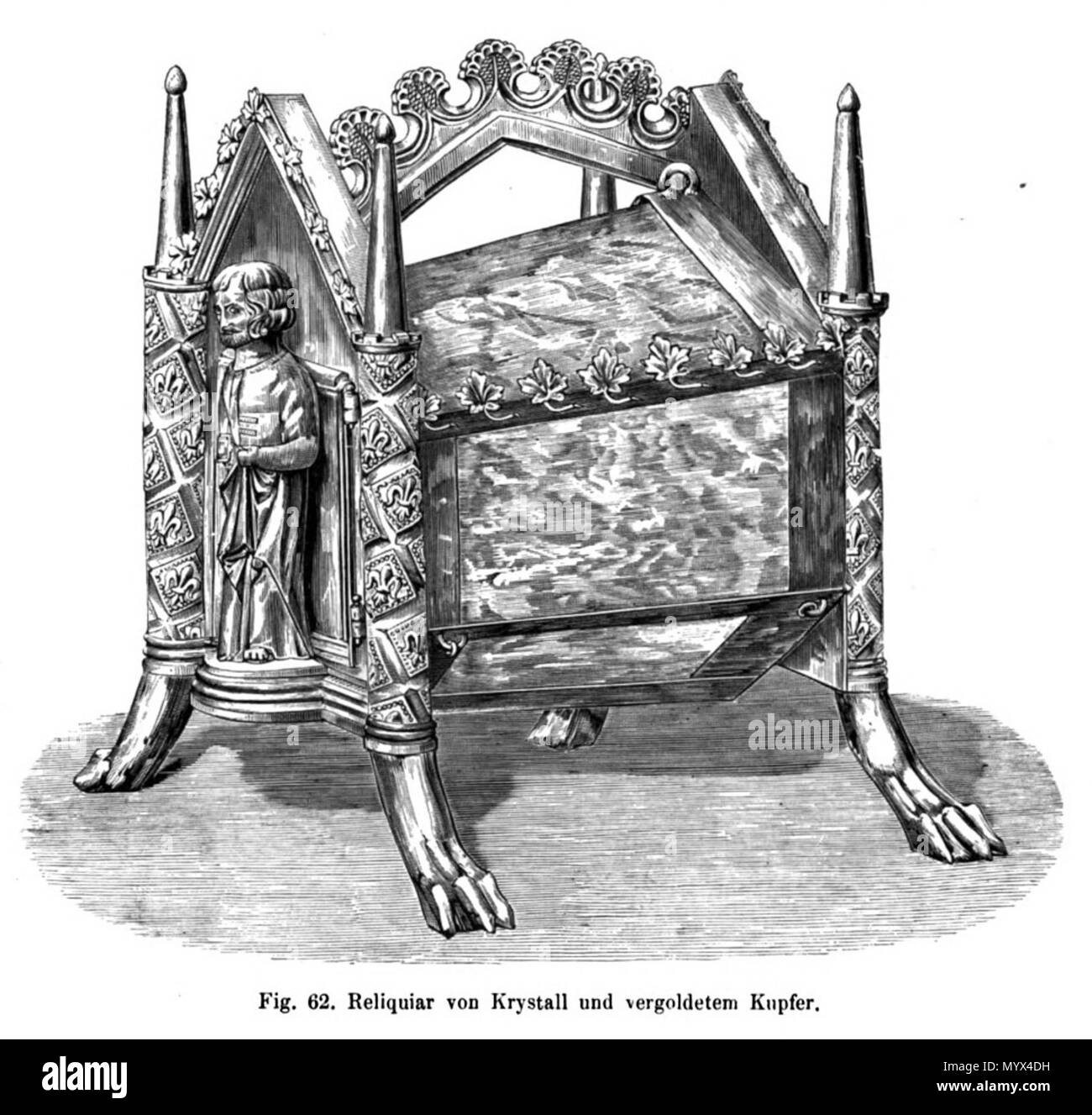 . Inglese: Xilografia illustrazione di un reliquiario scrigno (XIII sec.) nel Tesoro della Basilica di San Servatius di Maastricht, Paesi Bassi. Uno dei 66 illustrazioni di Bock Willemsen's 1872 la pubblicazione sui tesori della chiesa di San Servatius e Nostra Signora, sia nel Trattato di Maastricht. . 11 dicembre 2017, 21:40:52. artista sconosciuto, prima di 1872 5 Bock &AMP; Willemsen, Maestricht (1872) 62 Foto Stock
