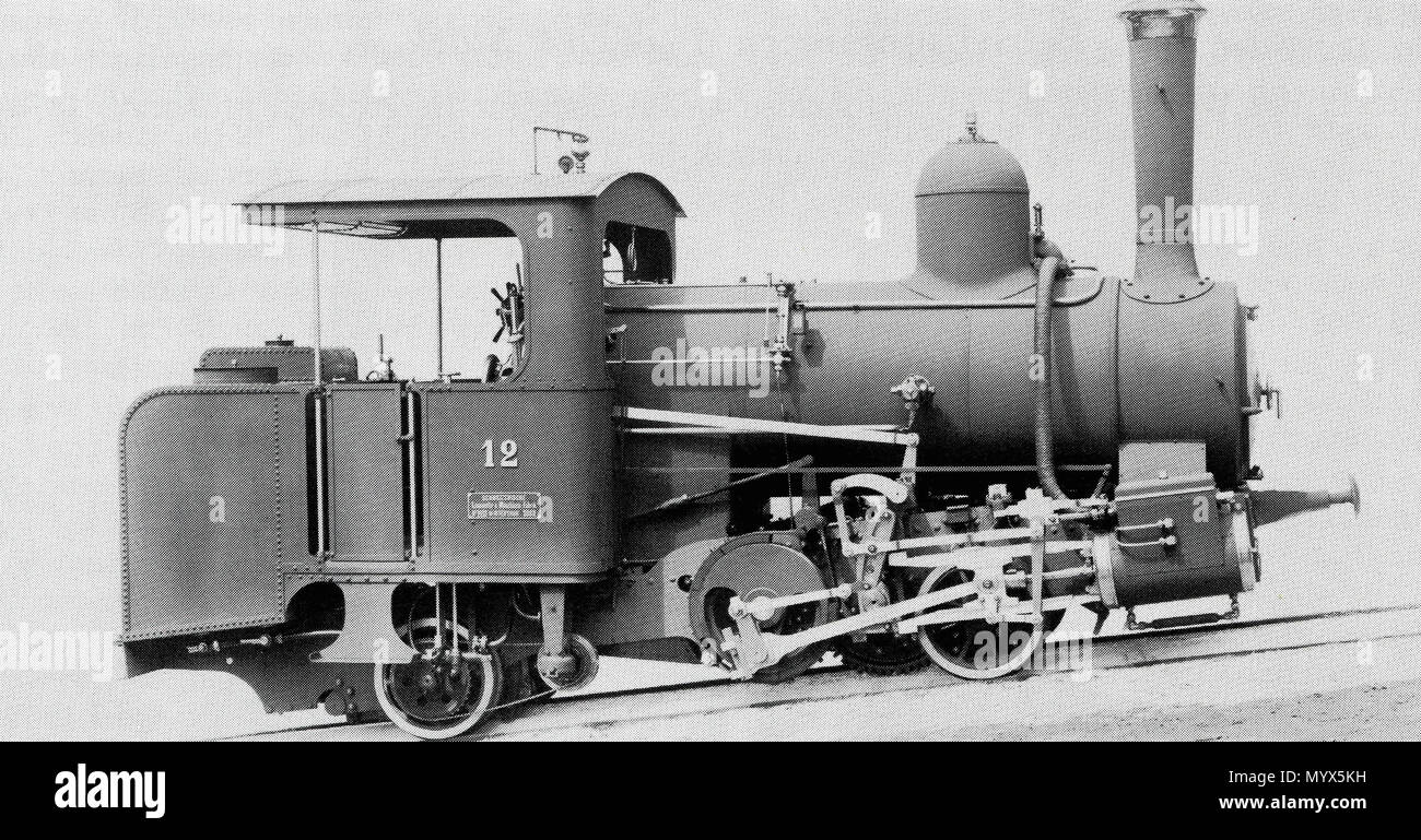. Deutsch: Zahnradlocomotive (system Riggenbach) H n. 12 der Vitznauer Rigibahn, gebaut 1902 inn der schweizerischen Locomotiv- und zů Machines-Fabrique Winterthur (Tess.-Nr. 1415), 1912 mit Überhitzer, electriſcher Beleuchtung und geſchloſſnem Führerhauſe ausgeſtattet, 1930 mit neuem Keſſel, 1946 außer Dienſt geſtellt und anſchließend abgebrochen. . Tra il 1901 e il 1913. 1 sconosciuto 12HRBi Foto Stock
