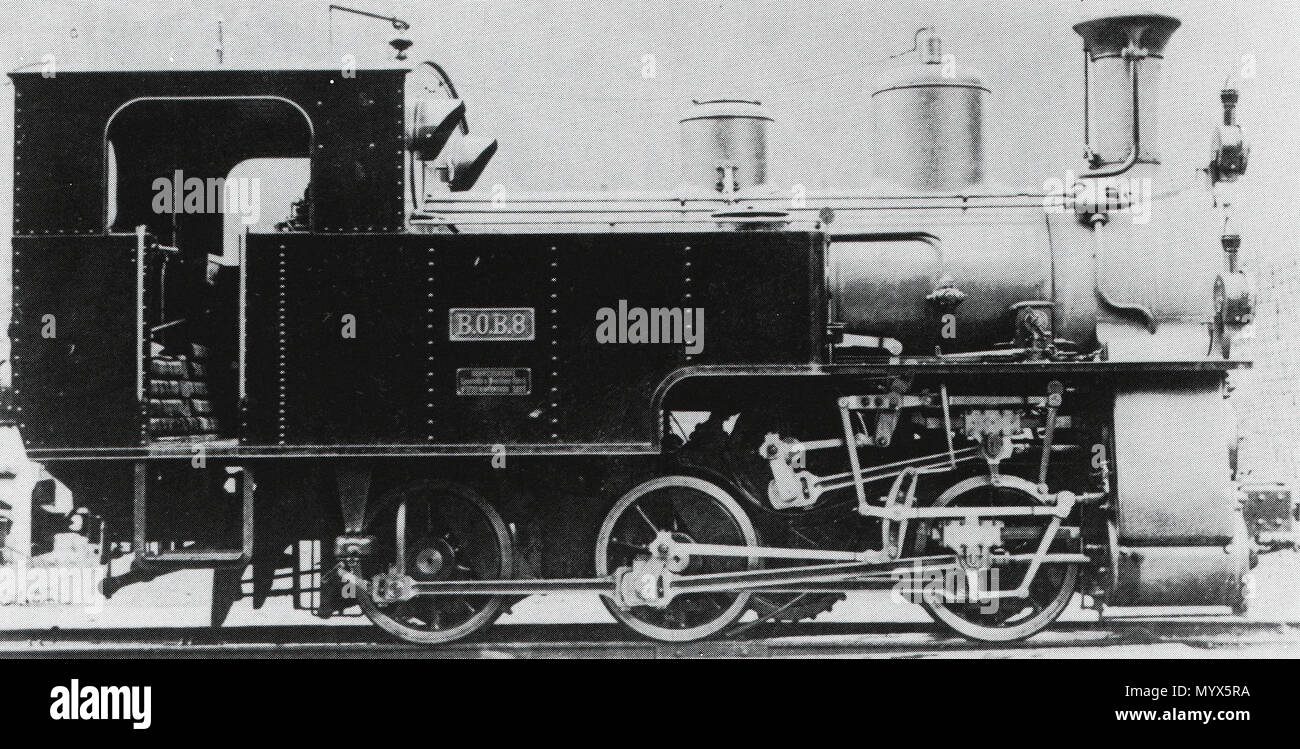 . Deutsch: Zahnradlocomotive (system Riggenbach) HG 3/3 Nr. 8 der Berner Oberland-Bahn, gebaut 1906 inn der schweizerischen Locomotiv- und zů Machines-Fabrique Winterthur (Tess.-Nr. 1729), 1917 von der SLM auf 950 mm Spurweite umgebaut, auf Zahnradſyſtem Strub umgrüſtet und zum Betrib auf der Strecke Spezzano albanese-Lagonegro als Nr. 262 an die Italieniſchen Südbahnen verkauft, 1960 außer Dienſt geſtellt und anſchließend abgebrochen. . Tra 1905 e 1918. 1 sconosciuto 8HG33BOBi Foto Stock