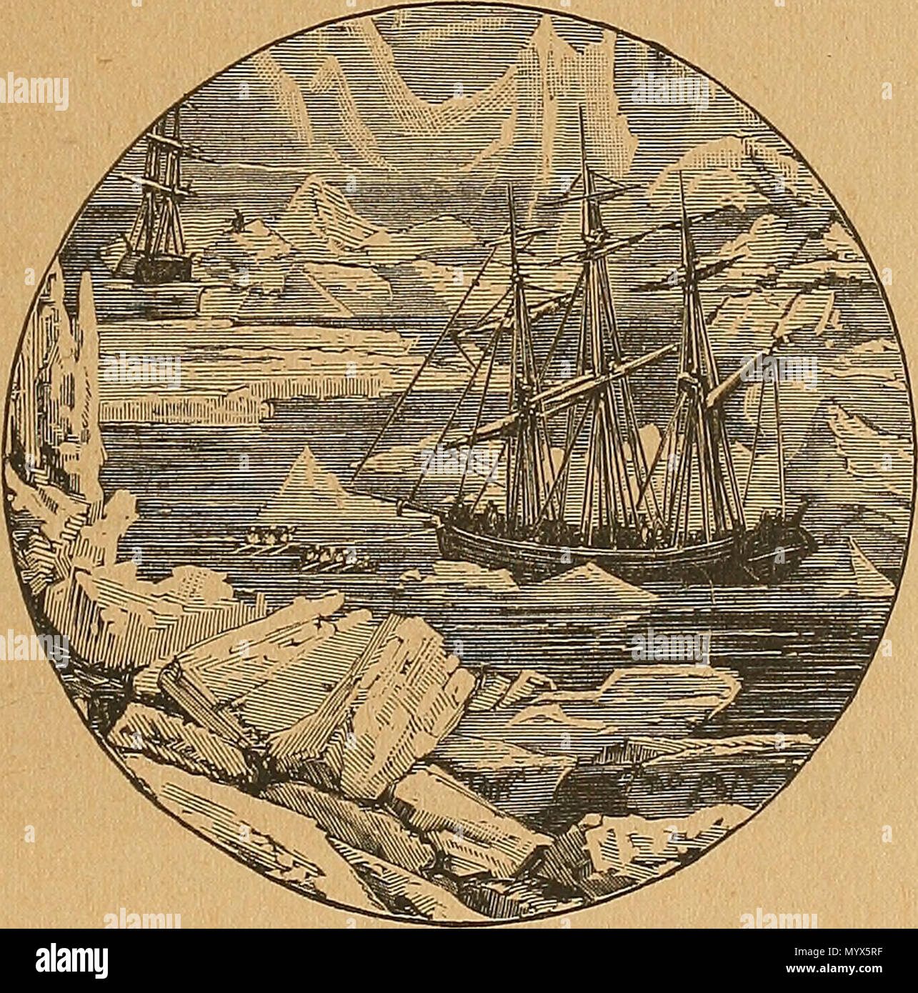 . Inglese: Whaler riprovare scopre la nave fantasma Vincenzo. Una illustrazione per la storia "un equipaggio congelato" dal "opere meravigliose e avventure', N. Y. 1893. . 1893. 1 sconosciuto un equipaggio congelati-2 Foto Stock