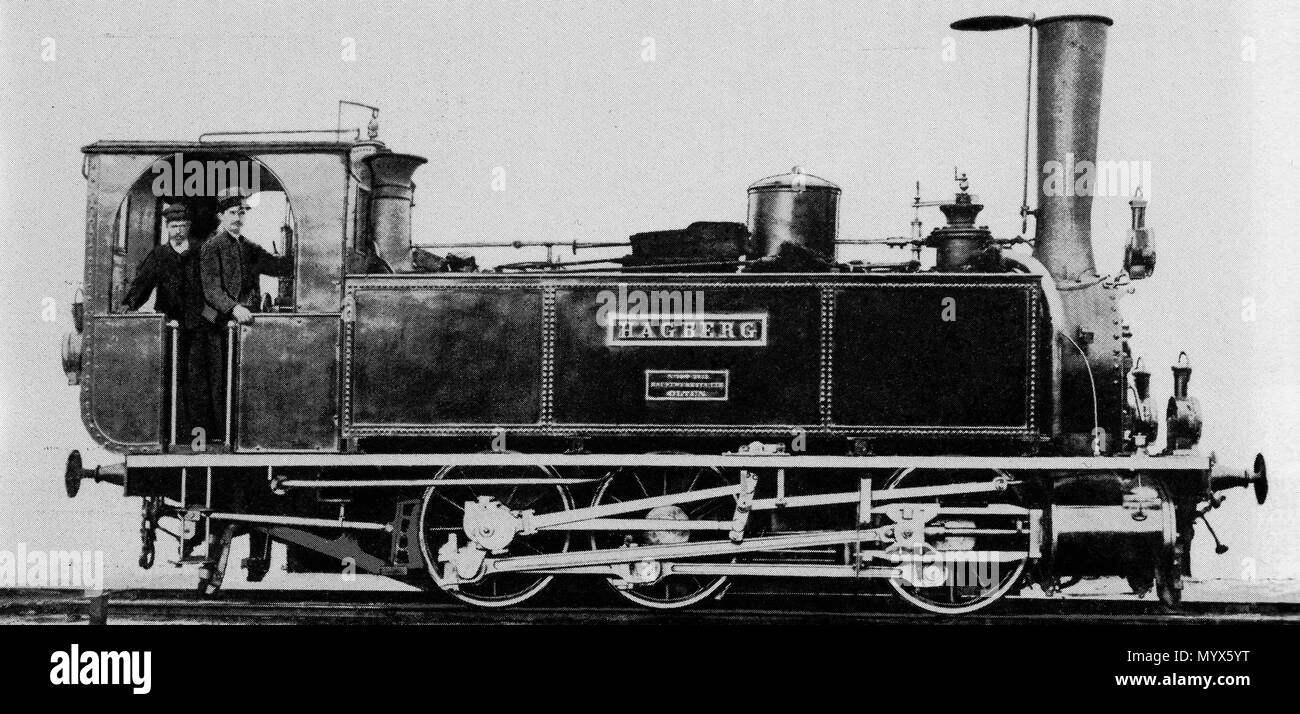 . Deutsch: Tender-Locomotive D3 no. 80 Hagberg der schweizerischen Centralbahn, gebaut 1873 inn deren Hauptwerckſtätte zů Olten (Tess.-Nr. 24), 1893 außer Dienſt geſtellt und anſchließend abgebrochen. . Tra 1872 e 1894. 2 sconosciuto Hagberg80D3SCBi Foto Stock