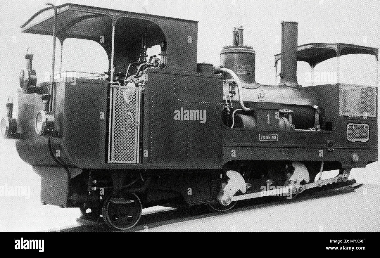 . Deutsch: Zahnradlocomotive (system Abt) H n. 1 der Monte generoso-Bahn, gebaut 1889 inn der schweizerischen Locomotiv- und zů Machines-Fabrique Winterthur (Tess.-Nr. 589), 1941 außer Dienſt geſtellt und anſchließend abgebrochen. . Tra 1888 e 1942. 1 sconosciuto 1HMGi Foto Stock