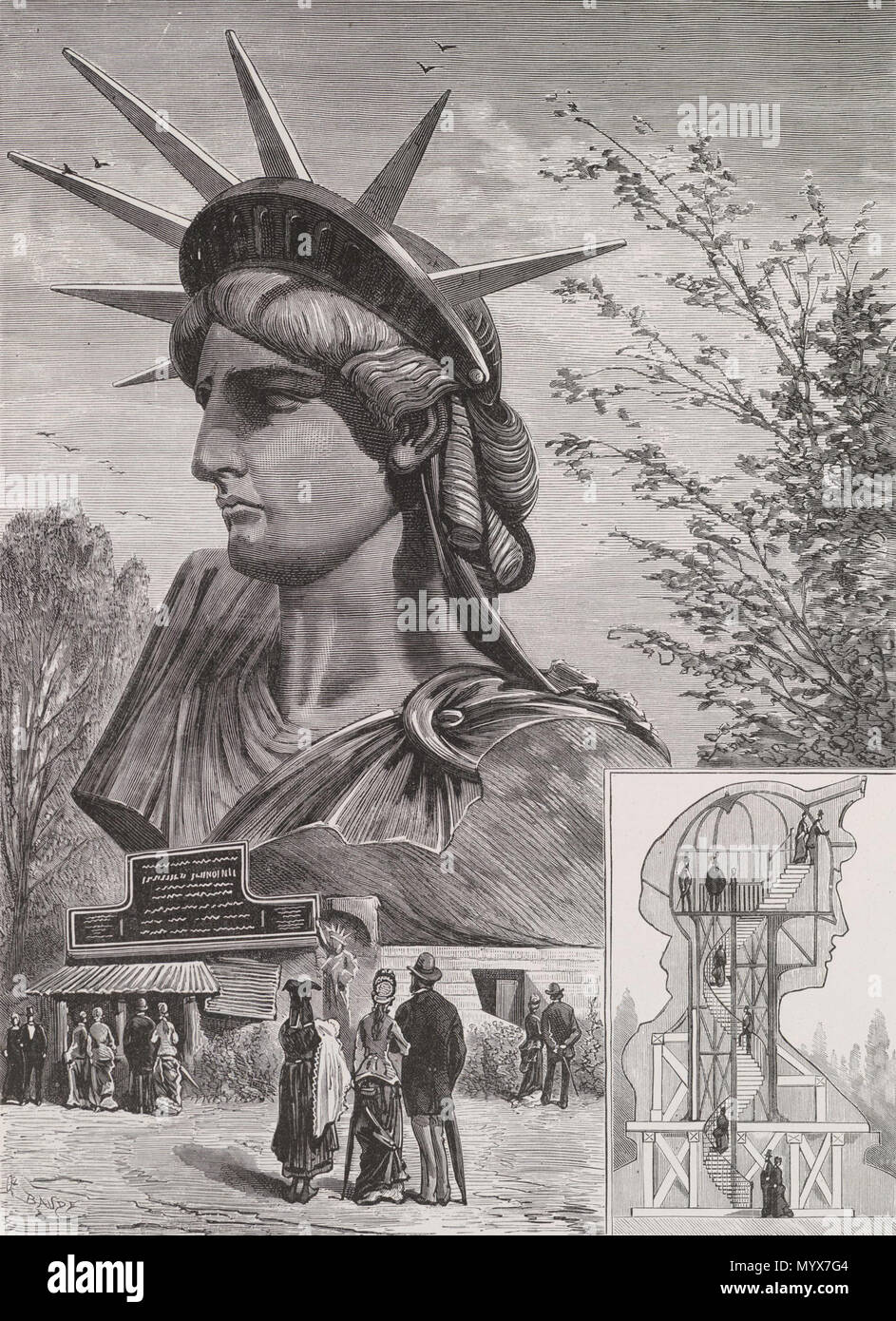 5 Tête de la Statua de la Liberté, dans le Parc du Champ-de-Mars Foto Stock