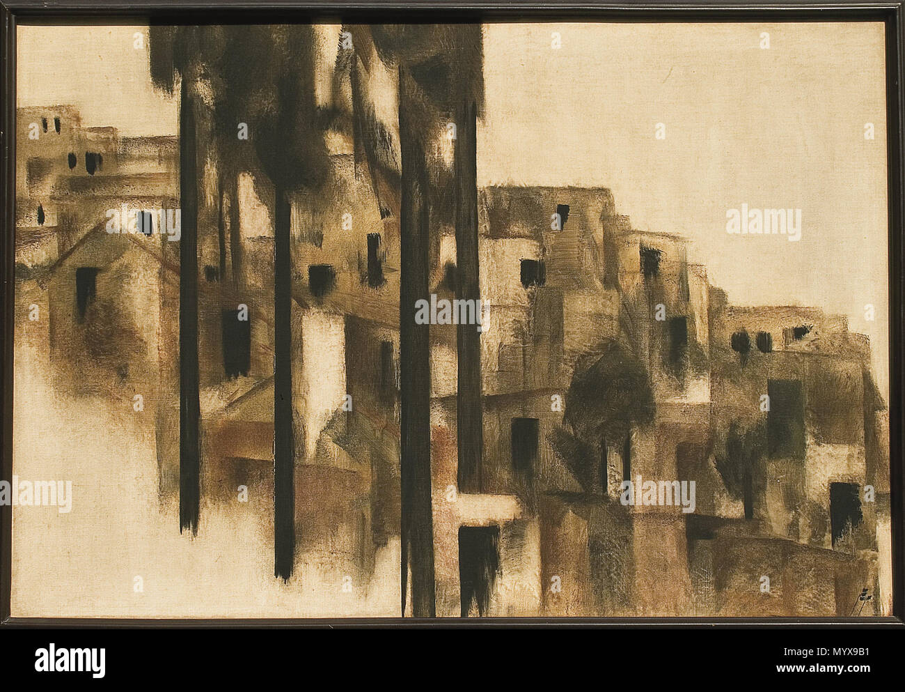 . Inglese: Sohrab Sepehri (iraniano, 1928-1980) Paesaggio con case firmato a farsi (inferiore destro) olio su tela 24 3/8 x 35 3/8a. (62 x 90cm.) dipinto circa nei primi anni Settanta . 1970s. Sohrab Sepehri (1928-1980) Descrizione pittore iraniano, poeta e scrittore Data di nascita e morte 7 Ottobre 1928 21 aprile 1980 Luogo di nascita e morte Kashan Teheran in posizione di lavoro (Iran Teheran) Autorità di controllo : Q469991 VIAF:?ISNI 41851171:?0000 0001 0891 0226 LCCN:?n80002910 GND:?119026546 SUDOC:?028276809 WorldCat 1 Paesaggio con case da Sohrab Sepehri Foto Stock