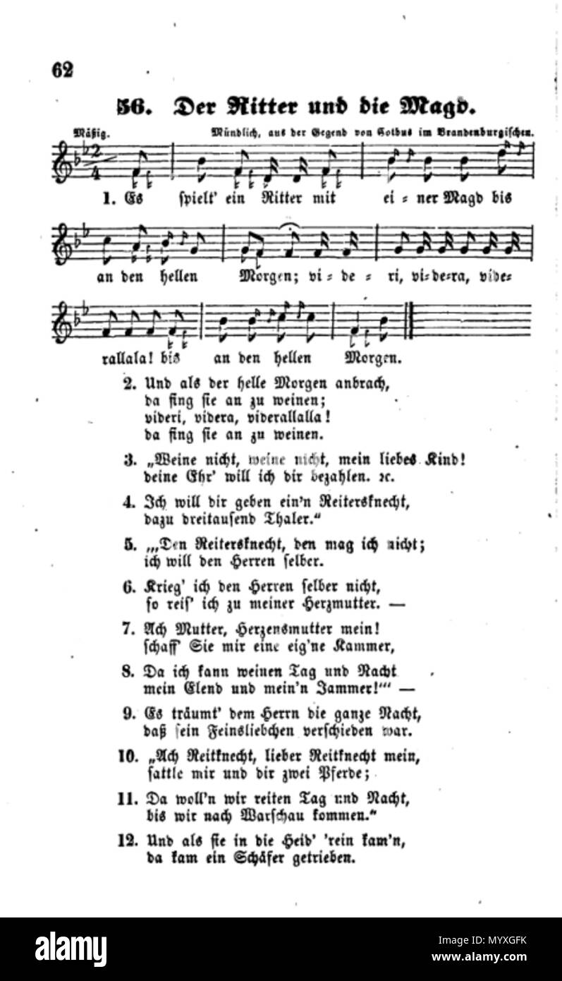 . Inglese: 'Der Ritter und die Magd', un tradizionale tedesco folk song da 'Die deutschen Volkslieder' (1843) 26 Der Ritter und die Magd (Die deutschen Volkslieder, 1843) Foto Stock
