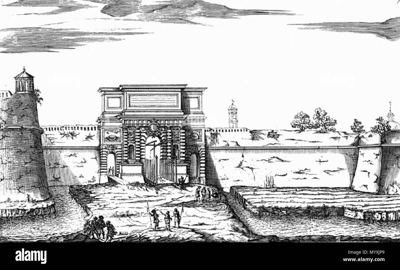 . Inglese: la Porta Romana e le mura spagnole, Milano 1674 . 9 maggio 2007, 10:29:39. Federico Agnelli 84 Porta Romana ed i bastioni delle mura spagnole, Milano 1674 Foto Stock