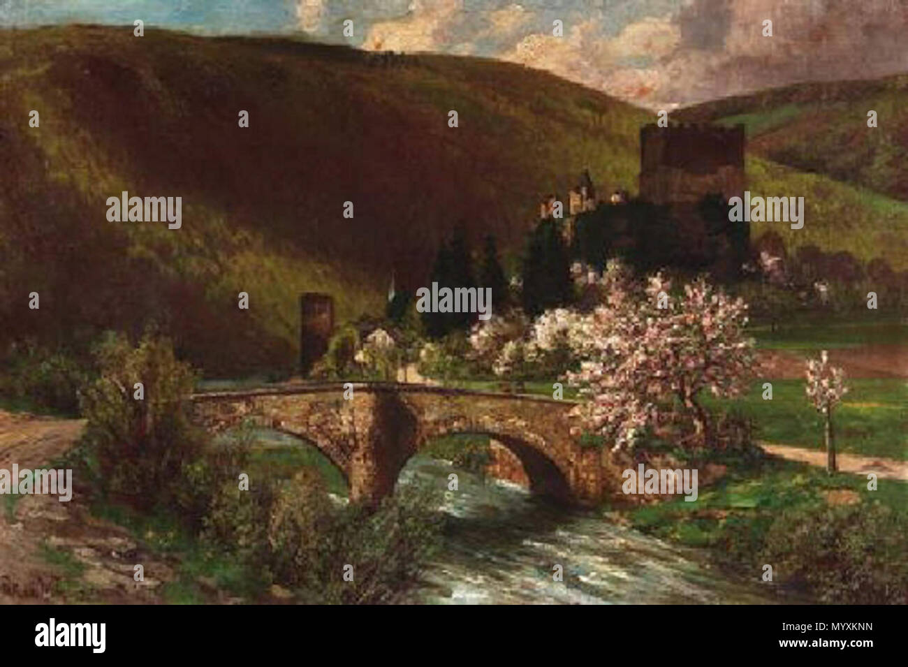 . Deutsch: Brücke (in der Eifel??). Öl auf Leinwand, 138 x 92 cm . dal 1941. Fritz von Wille (1860-1941) nomi alternativi Wille, Friedrich Gustav Agosto Julius Philipp Rudolf von Descrizione pittore tedesco Data di nascita e morte 21 Aprile 1860 16 febbraio 1941 Luogo di nascita e morte Weimar Düsseldorf posizione di lavoro autorità di Düsseldorf controllo : Q1469171 VIAF:?ISNI 72195189:?0000 0000 6678 7353 ULAN:?500011525 LCCN:?N97031383 GND:?119024276 WorldCat 37 Fritz von Wille 0136 Foto Stock