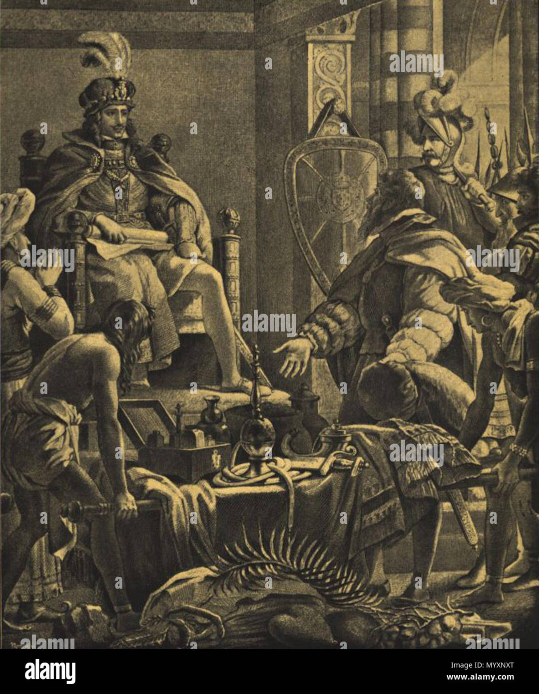 3 Vasco da Gama apresenta un D. Manuel come primícias da Índia Foto Stock