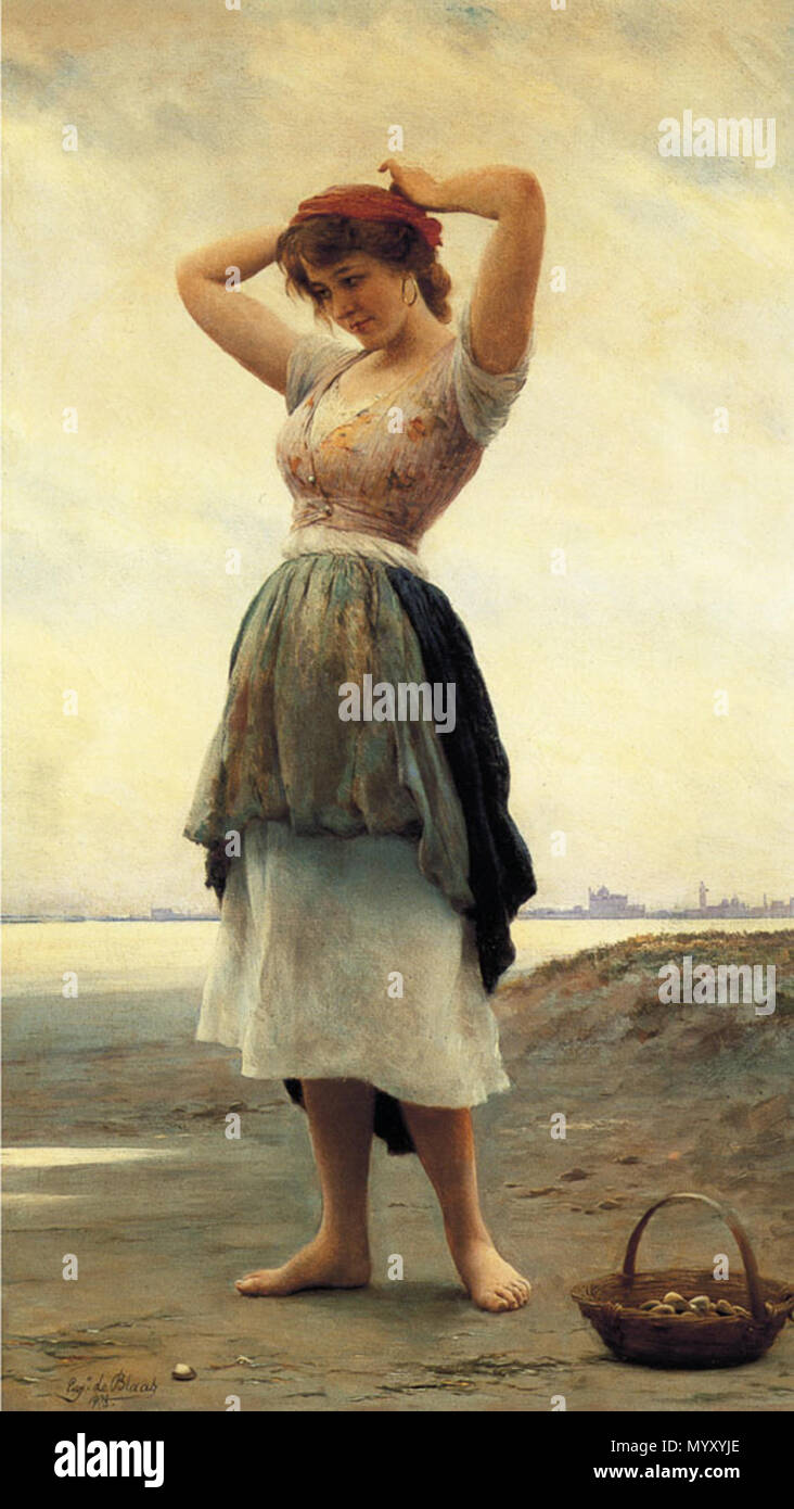 . Inglese: sulla spiaggia . 1908 32 Eugenio de Blaas sulla spiaggia - Arte Centro di Rinnovamento Foto Stock