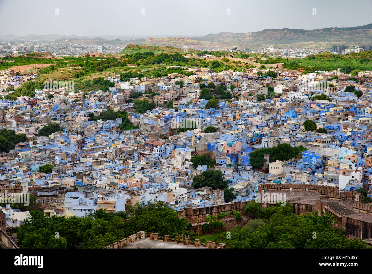 Vista aerea di Jodhpur la 'città blu', India Foto Stock
