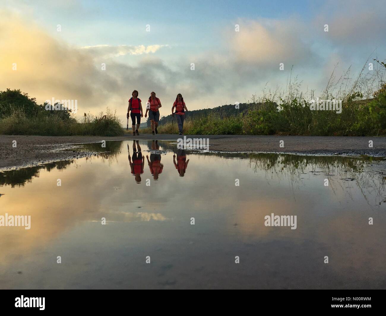 37, Azofra La Rioja, Spagna. Il 30 giugno, 2018. Specchio escursionismo al tramonto a Azofra, Spagna. Credito: Pierangelo Orizio/StockimoNews/Alamy Live News Foto Stock