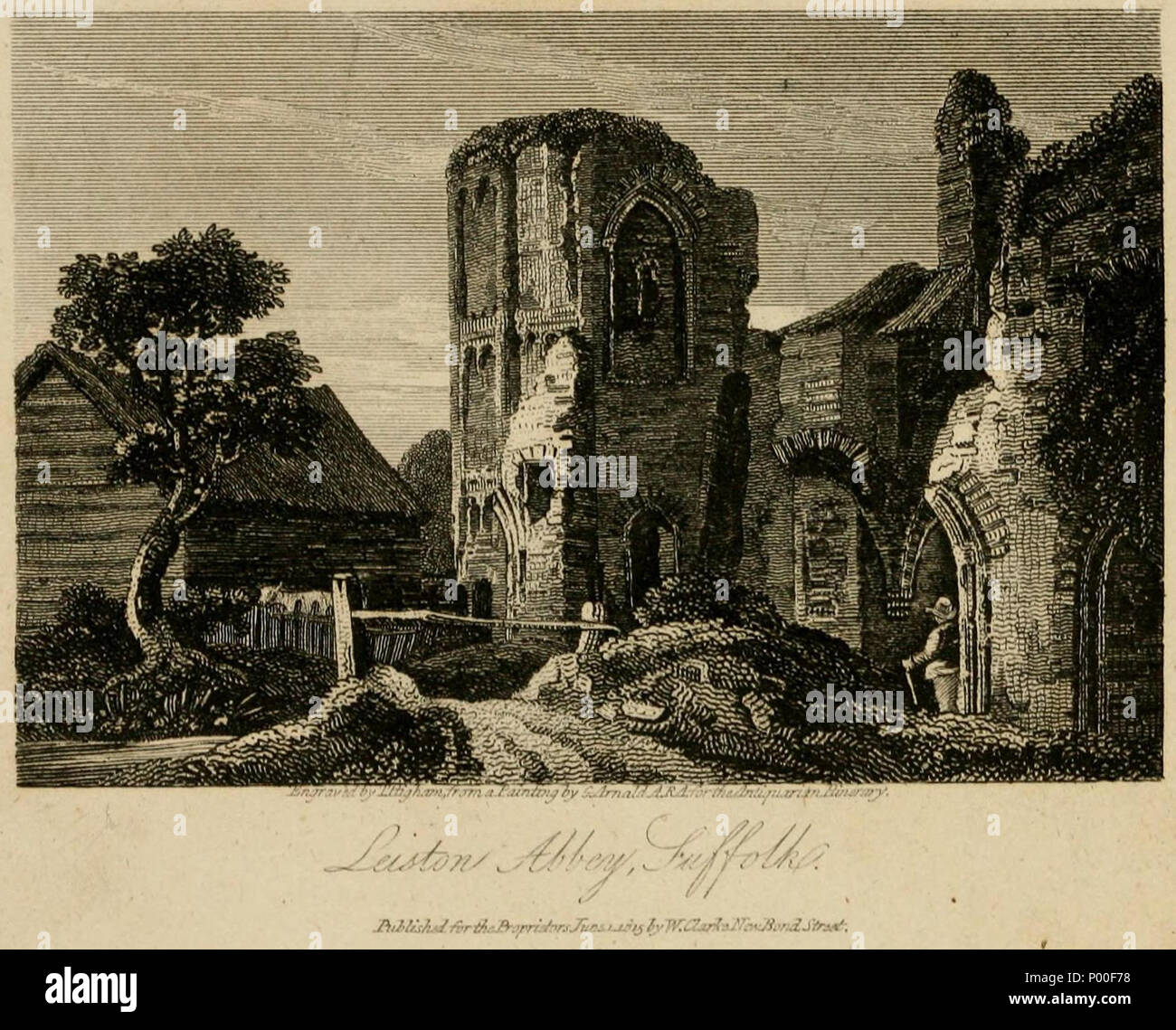 . Inglese: incisioni (1815) da T. Higham dopo la verniciatura da George Arnald delle rovine del Gatehouse of a Leiston Abbey, Suffolk . 1815. T. Higham (incisore, 1815) dopo la verniciatura da George Arnald (artista) (1763-1841) 63 a Leiston abbey gatehouse Foto Stock