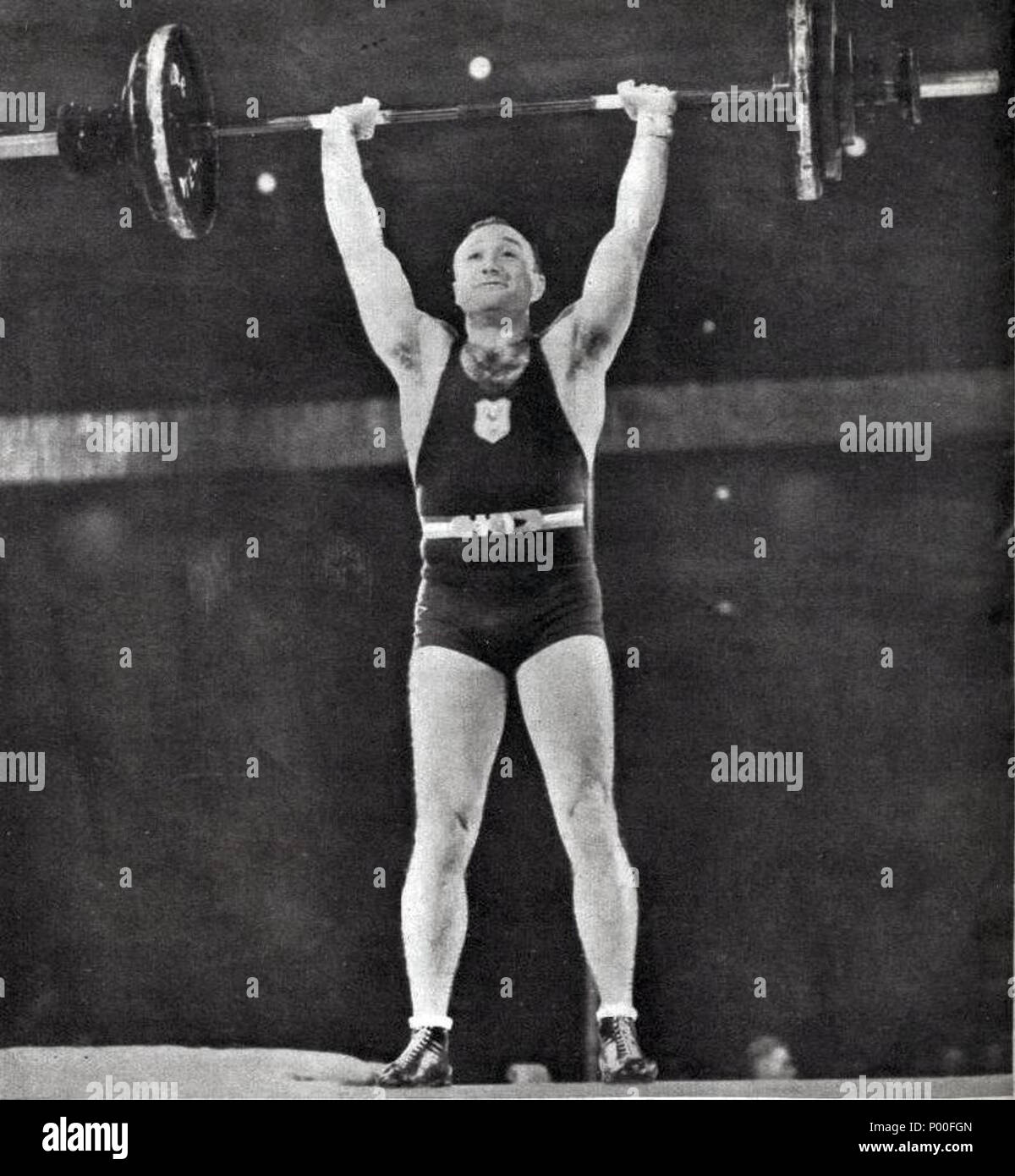 64 Louis Hostin, campione olympique d'haltérophilie en 1936 (117 kg à l'arraché) Foto Stock