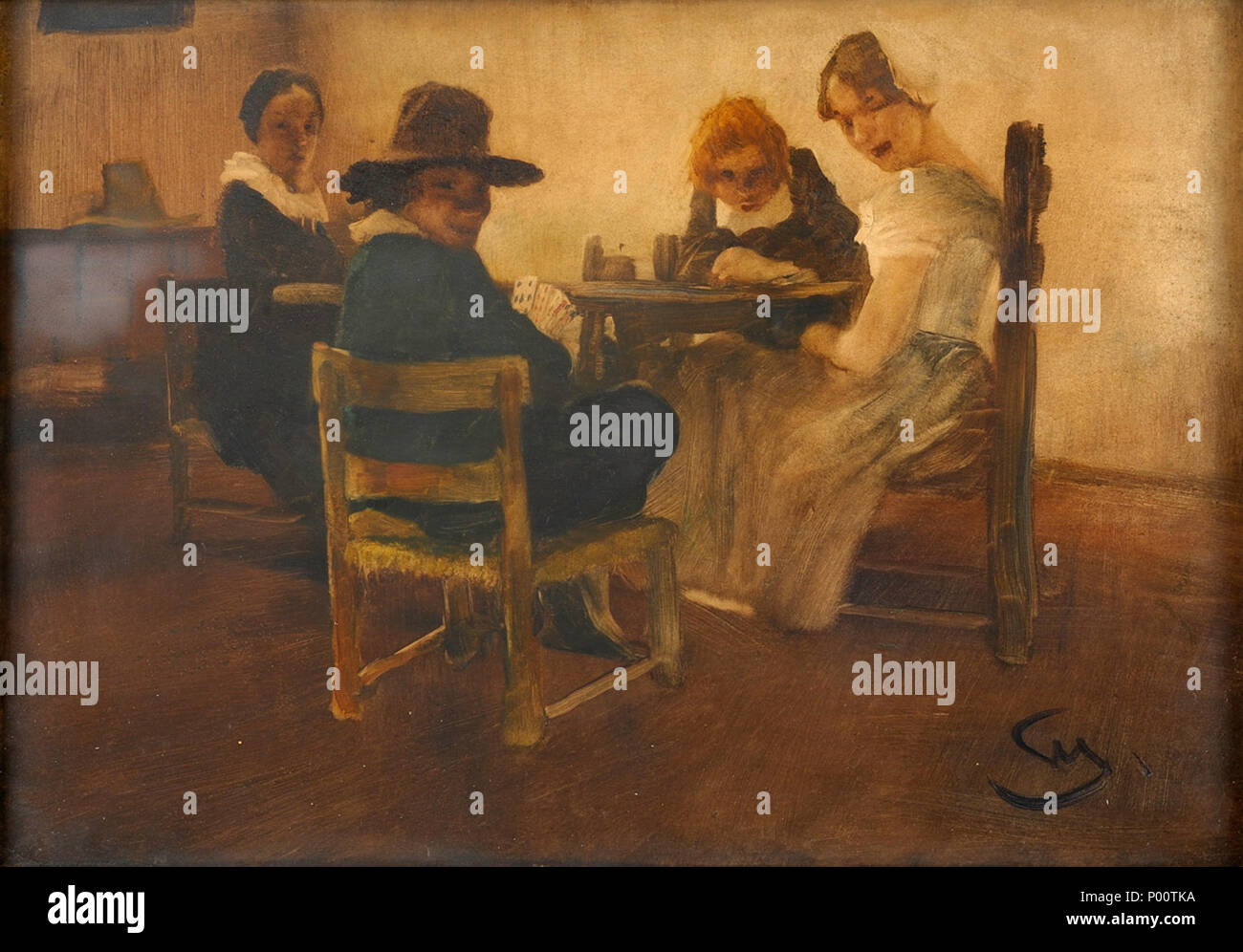 . Die Kartenrunde. Monogrammiert. Mischtechnik/Papier/Leinwand, 38 x 55 cm . dal 1933. Wilhelm Schreuer (1866-1933) nomi alternativi Wilhelm von Schreuer Descrizione pittore tedesco Data di nascita e morte 28 Settembre 1866 11 Novembre 1933 Luogo di nascita e morte Wesel Düsseldorf posizione di lavoro autorità di Düsseldorf controllo : Q2574991 VIAF:?57427210 ULAN:?500017520 GND:?11954279X RKD:?71182 106 Wilhelm Schreuer Die Kartenrunde Foto Stock