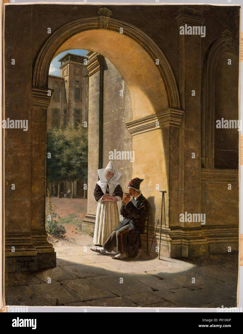 101 Onu soldat soigné par une religieuse dans un cloître, 1822 Foto Stock