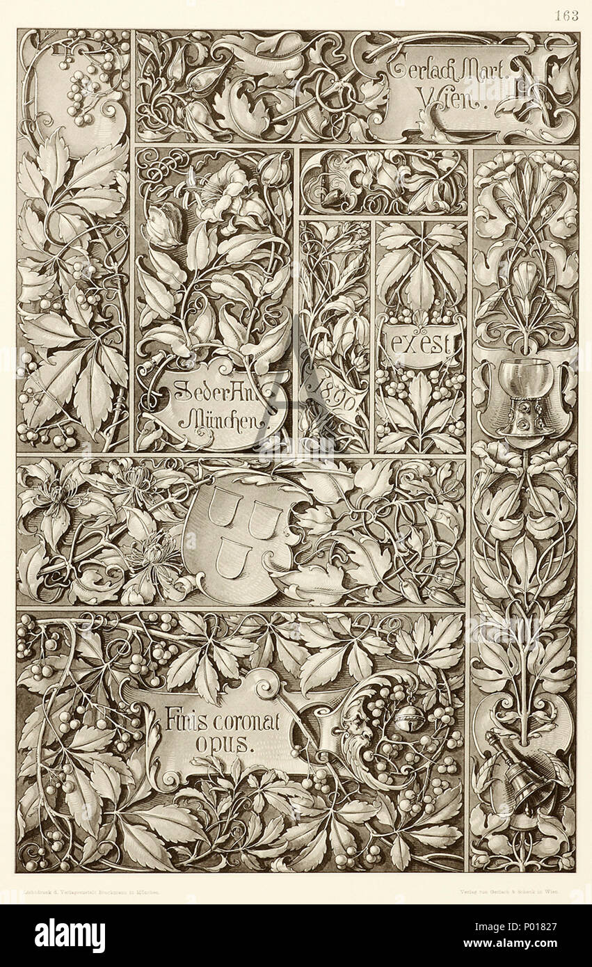 . Inglese: botanica ART NOUVEAU, Anton Seder, 1890 Deutsch: Lithografie von Anton Seder aus dem Jahr 1890, Stile Liberty . 19 ottobre 2009, 11:37:57. Anton Seder 370 Anton Seder Finis coronat opus Foto Stock