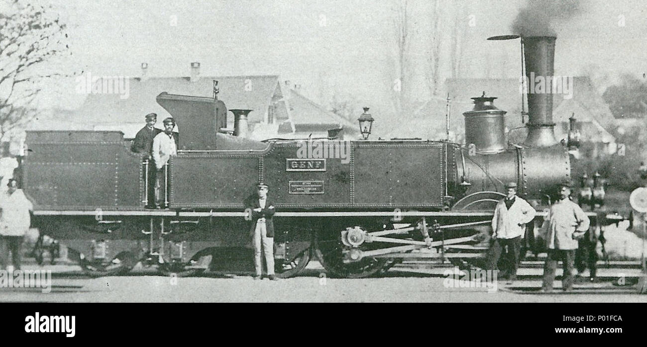 . Deutsch: Die Ce 2/5 Nr. 28 "Genf", Die Ausnahme stamt aus dem Jahr 1890 und vermutlich zeigt den Endzustand der Lokomotive vor ihrer Ausrangierung 1898 (Lokomtive erhalten blieb) . 1890. unbekannt/nicht angegeben 3 SCB-Ce2-5-Genf Foto Stock