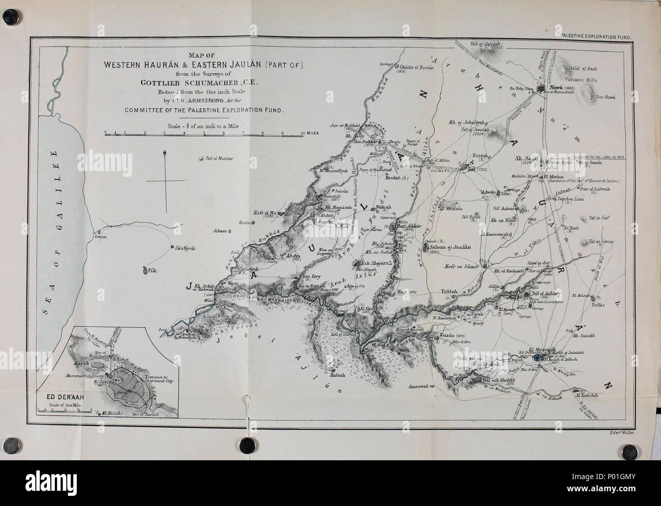 . Inglese: Cartina Fisica dell'altopiano ora in Siria e Israele. Dal libro w:Gottlieb Schumacher et al, al di là del Giordano; essendo un'attività di esplorazione e di indagine della parte di Hauran e Jaulan, edizione 1889. . 24 luglio 2014, 01:17:47. Creatore:Edward Weller Gottlieb Schumacher (1857-1925) nomi alternativi ?????? ?????; ???????????; Shumakher, vai?lib; Schumacher, Gottlieb Samuel; Schumacher, G.; Schumacher, Glieb.; ??????? ??????? Descrizione tedesco-americana antropologo, archeologo e architetto archeologo americano e architetto Data di nascita e morte 21 novembre 1857 26 Novembre 192 Foto Stock