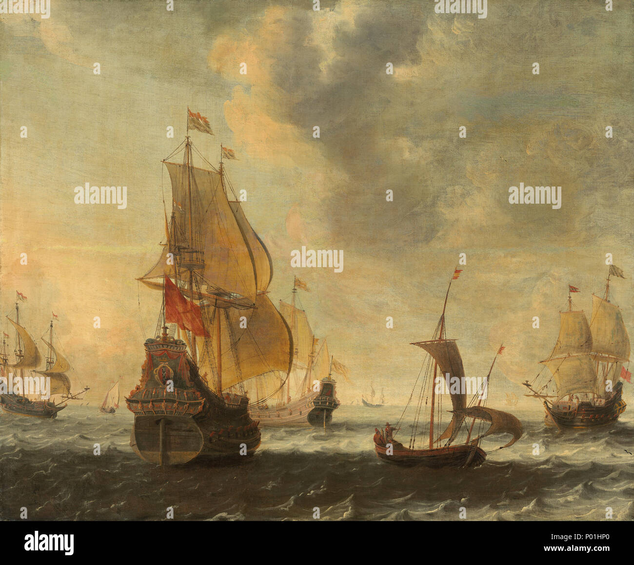 Cerchio di Giacobbe Adriaensz Bellevois, navi olandesi in una vivace brezza, probabilmente 1650s, olio su tela, dono della sig.ra Robert Giles 8 navi olandesi in una vivace brezza A15630 Foto Stock