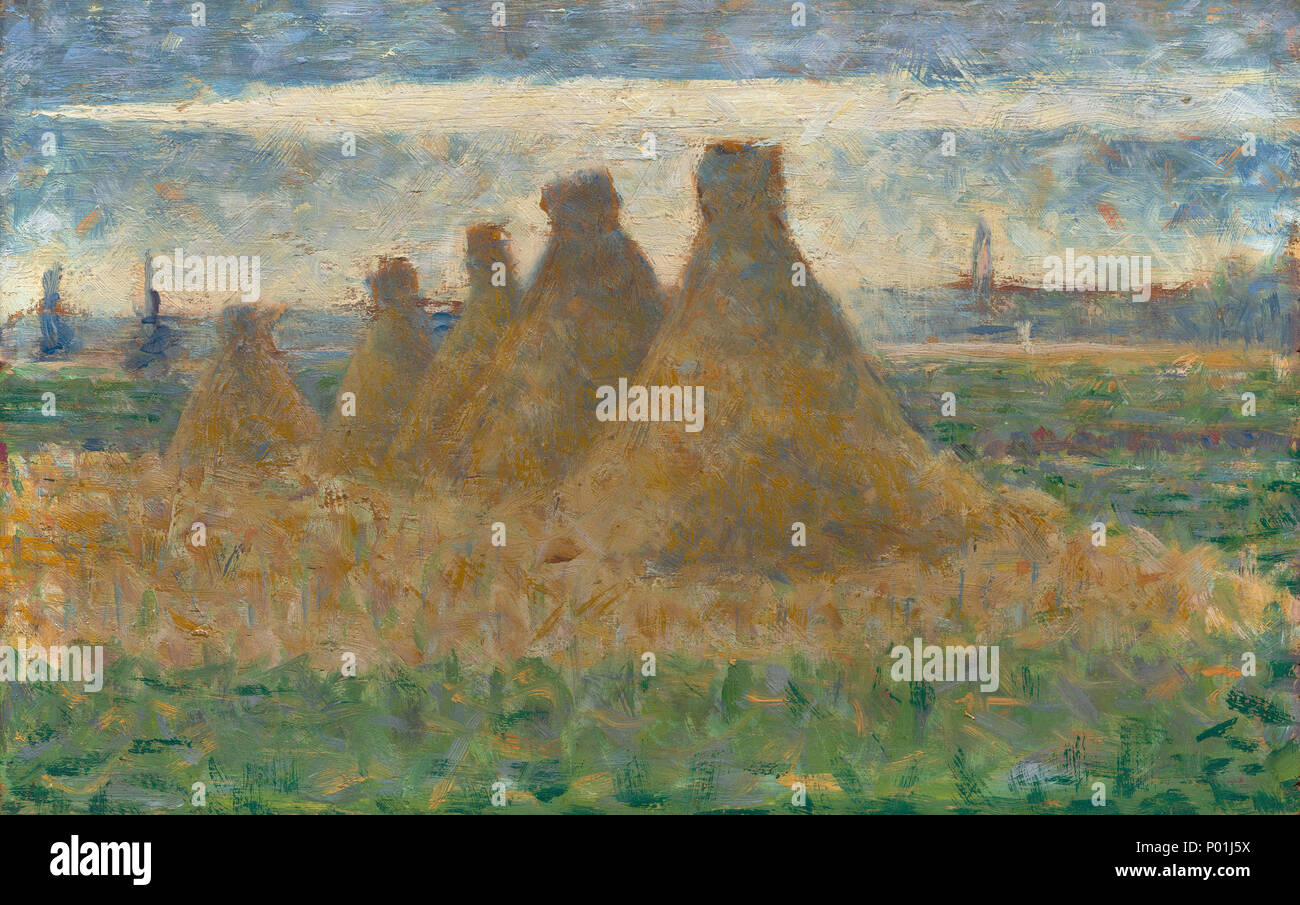 Georges Seurat (francese, 1859 - 1891 ), Haystacks, c. 1882, olio su legno, la raccolta del sig. e della sig.ra Paolo Mellon 2014.18.58 10 Haystacks C17507 Foto Stock