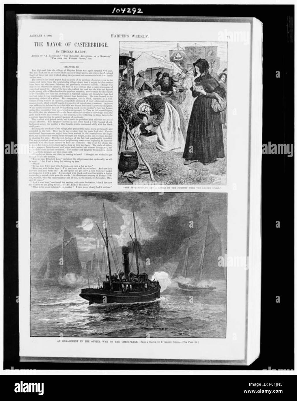 Lei ha fatto finta di mangiare un po' di furmity con il cucchiaio plumbeo. - R. Barnes. Un impegno nella guerra di ostrica sul Chesapeake - - da uno schizzo di F. Cresson Schell Foto Stock