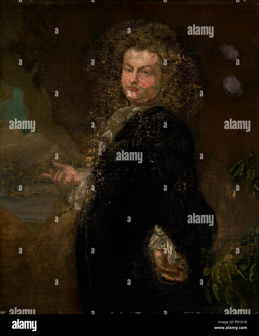 Pittura; olio su tela; complessivo: 72,7 x 60,3 cm (28 5/8 x 23 3/4 in.) incorniciato: 90,2 x 80 x 7,9 cm (35 1/2 x 31 1/2 x 3 1/8 in.); 18 Ritratto di un uomo un10825 Foto Stock