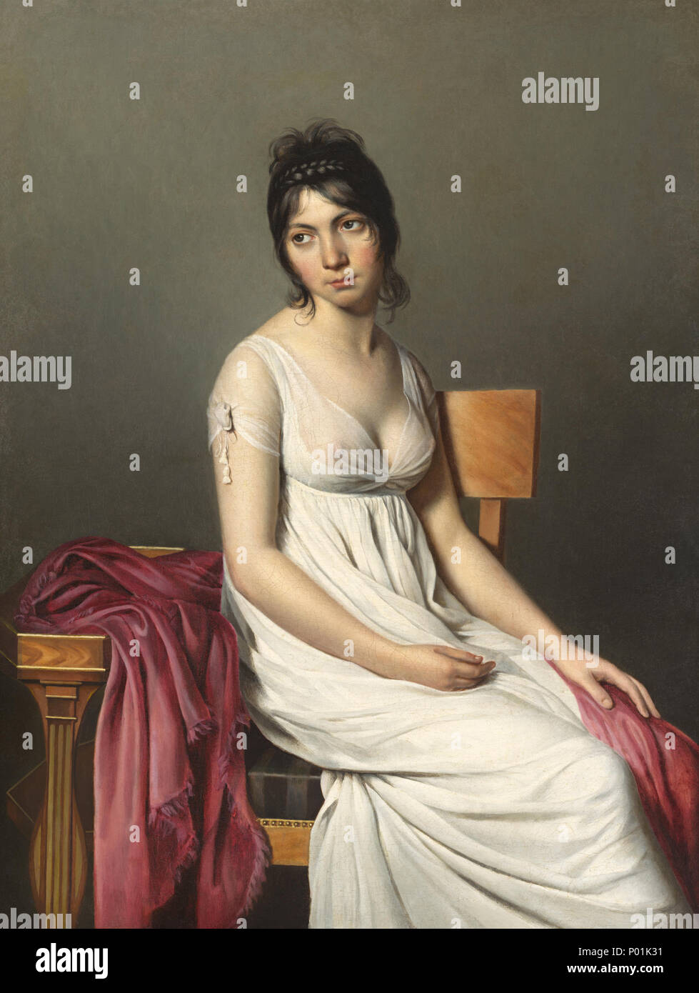 Pittura; olio su tela; complessivo: 125,5 x 95 cm (49 7/16 x 37 3/8 in.) incorniciato: 148,9 x 119,4 cm (58 5/8 x 47 in.); 19 il ritratto di una giovane donna in bianco A14142 Foto Stock