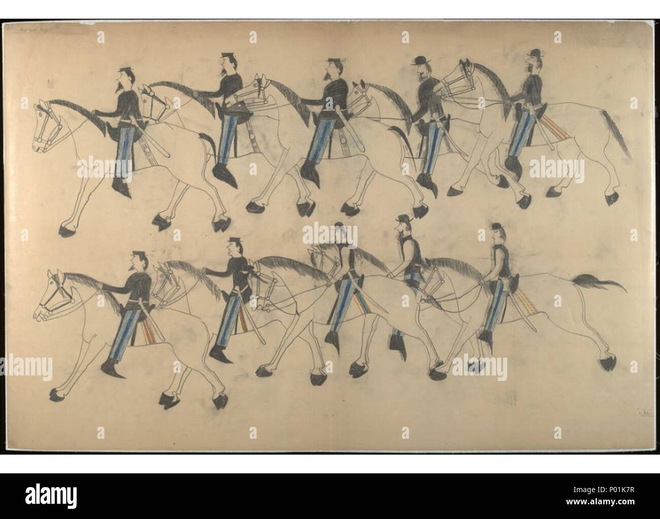 . Creatore: Rosso cavallo. Titolo: Rosso cavallo account pittografica della battaglia di Little Bighorn, 1881. Contenute in: manoscritti numerate 1850s-1980s (in alcune precedenti) vedere altri in: Rosso cavallo account pittografica della battaglia di Little Bighorn, 1881. 19 cavallo rosso account pittografica della battaglia di Little Bighorn, 1881. 8100 Foto Stock