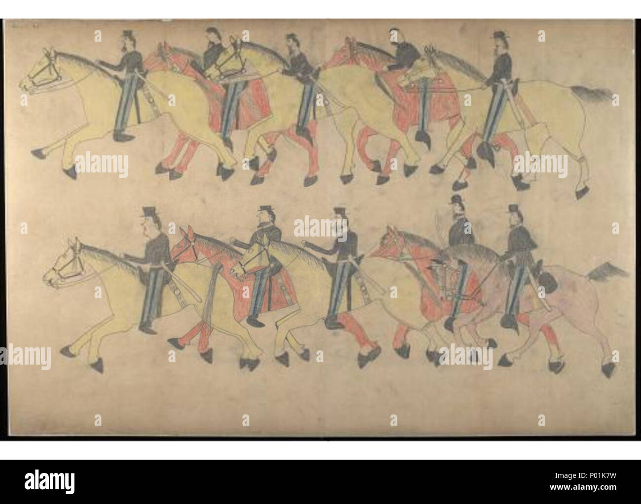 . Creatore: Rosso cavallo. Titolo: Rosso cavallo account pittografica della battaglia di Little Bighorn, 1881. Contenute in: manoscritti numerate 1850s-1980s (in alcune precedenti) vedere altri in: Rosso cavallo account pittografica della battaglia di Little Bighorn, 1881. 19 cavallo rosso account pittografica della battaglia di Little Bighorn, 1881. 8300 Foto Stock
