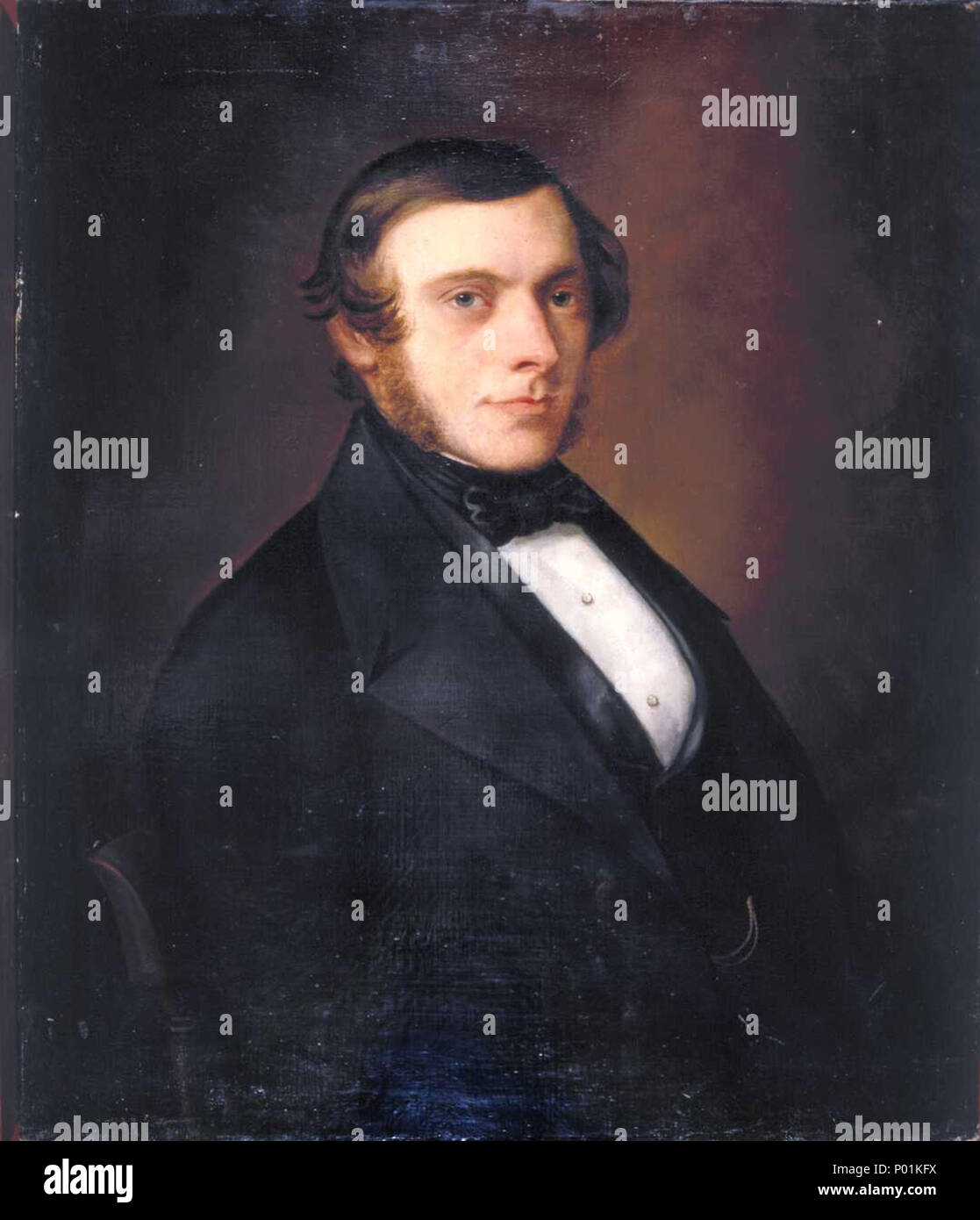 . Gilfillan, John Alexander 1793-1864 :[Self-portrait] [1.830 s?] il numero di riferimento: G-639 mezza lunghezza tre quarti frontale di ritratto di artista J. A. Gilfillan indossa una tuta e camicia bianca davanti con un filtro bow tie. Egli ha baffi laterale ma senza barba o baffi termini chiave: 1 immagine, classificati sotto i dipinti ad olio e autoritratti, correlati a John Alexander Gilfillan e uomini. Parte di: Gilfillan, John Alexander 1793-1864 :[Self-portrait] [1.830 s?], il numero di riferimento G-639 (1 voci digitalizzate) Misura: 1 olio(s)olio 652 x 635 mm. Singola opera d'arte condizioni di accesso all'originale: restrizione parziale Foto Stock
