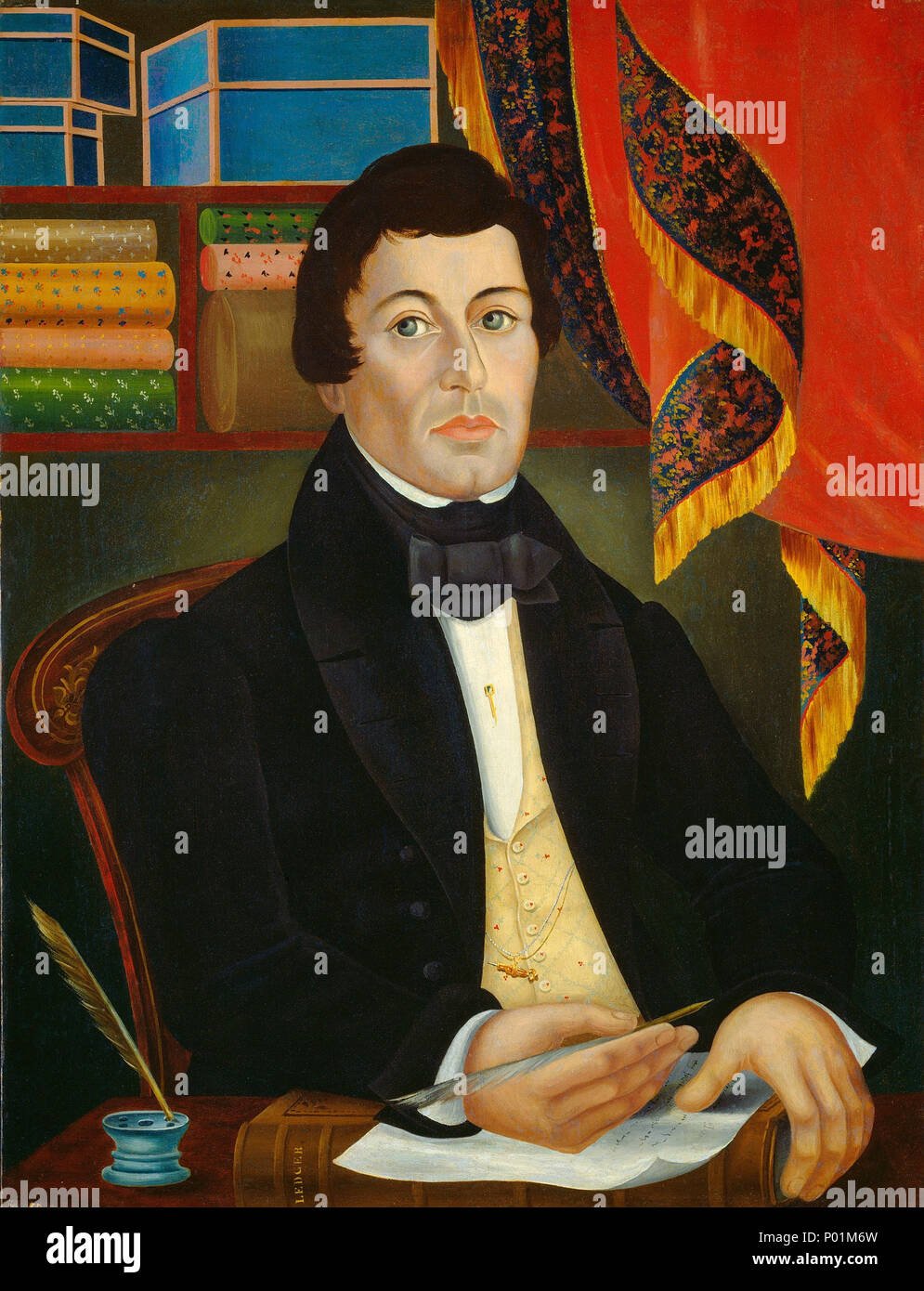 Pittura; olio su tela; complessivo: 86,3 x 66 cm (34 x 26 in.) incorniciato: 105,4 x 85,7 x 5 cm (41 1/2 x 33 3/4 x 1 15/16 in.); 23 mercante tessile G-000826-20111025 Foto Stock