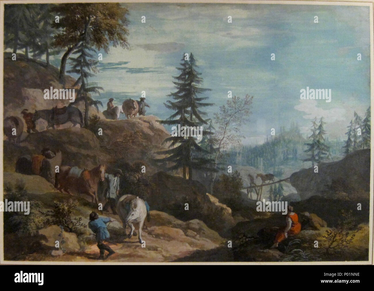 . Paesaggio con contadini . circa 1720. Marco Ricci (1676-1730) Descrizione pittore italiano e printmaker Data di nascita e morte 5 Giugno 1676 21 gennaio 1730 Luogo di nascita e morte Belluno Venezia sede di lavoro Venezia, Inghilterra competente controllo : Q930162 VIAF:?ISNI 88651839:?0000 0001 4033 7191 ULAN:?500115726 LCCN:?N92024013 WGA:?RICCI, Marco WorldCat 4 'Paesaggio con contadini da Marco Ricci, gouache su capretto, 1720, HMA Foto Stock . Paesaggio con contadini . circa 1720. Marco Ricci (1676-1730) Descrizione pittore italiano e printmaker Data di nascita e morte 5 Giugno 1676 21 gennaio 1730 Luogo di nascita e morte Belluno Venezia sede di lavoro Venezia, Inghilterra competente controllo : Q930162 VIAF:?ISNI 88651839:?0000 0001 4033 7191 ULAN:?500115726 LCCN:?N92024013 WGA:?RICCI, Marco WorldCat 4 'Paesaggio con contadini da Marco Ricci, gouache su capretto, 1720, HMA Foto Stock