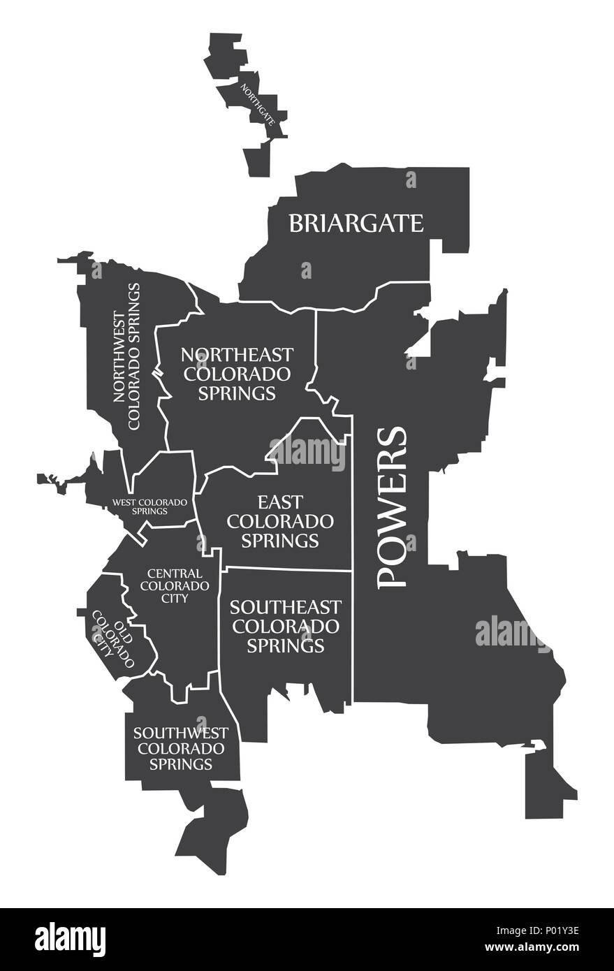 Colorado Springs CO mappa della città USA etichettati illustrazione nero Illustrazione Vettoriale