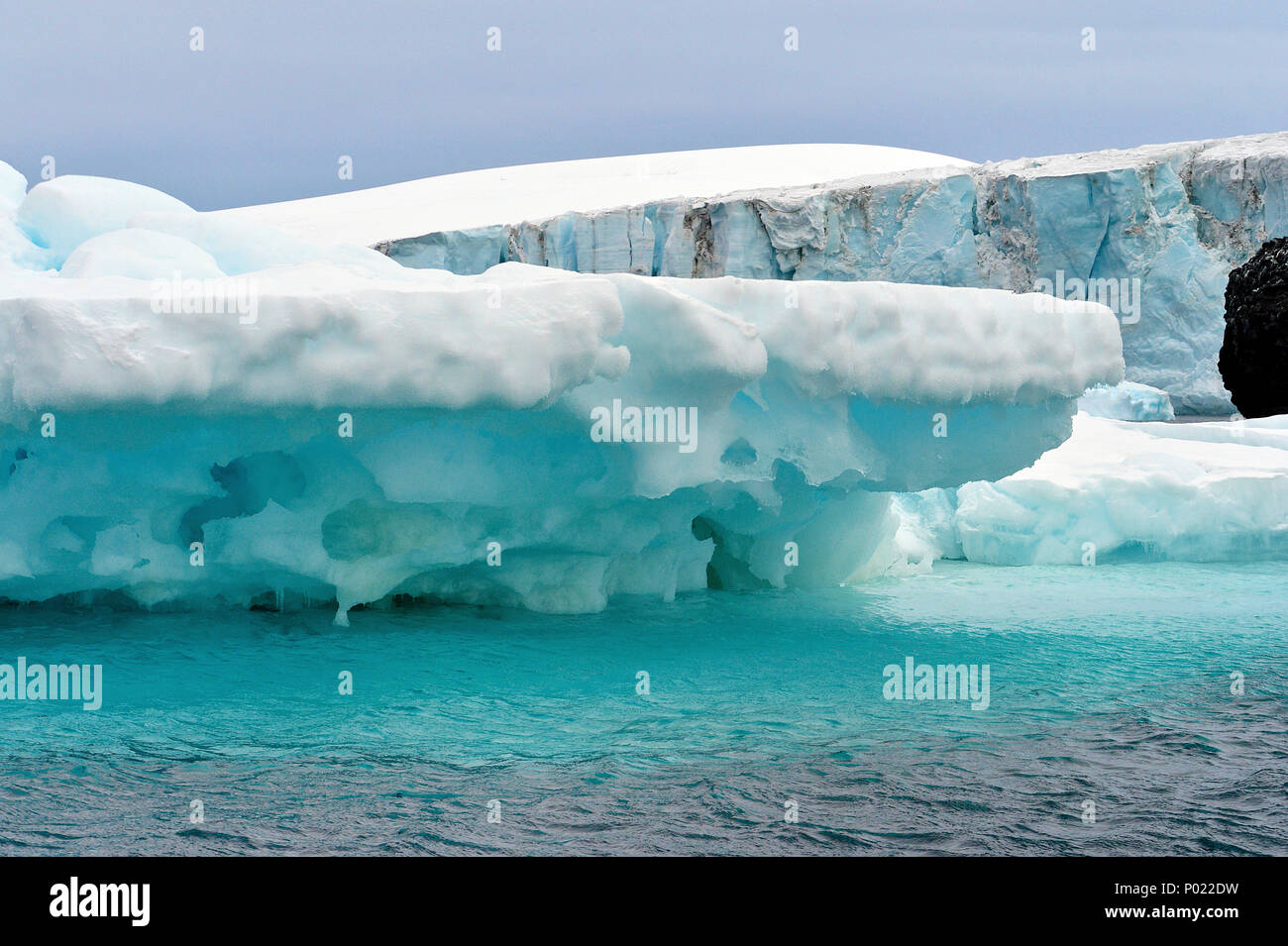 La fusione iceberg deriva a Charlotte Bay, Danco costa, Grahamland. L'Antartide Foto Stock