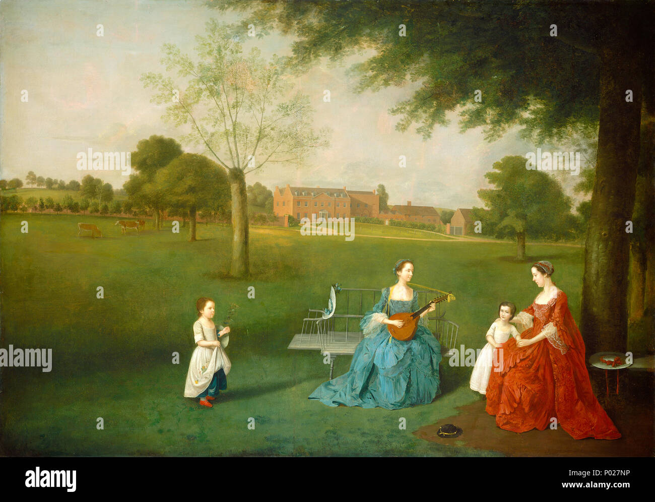 Arthur Devis, membri della famiglia Maynard nel parco al Waltons, britannico, 1712 - 1787, c. 1755/1762, olio su tela, Paul Mellon Collection 15 membri della famiglia Maynard nel parco al Waltons G-001357-20120604 Foto Stock