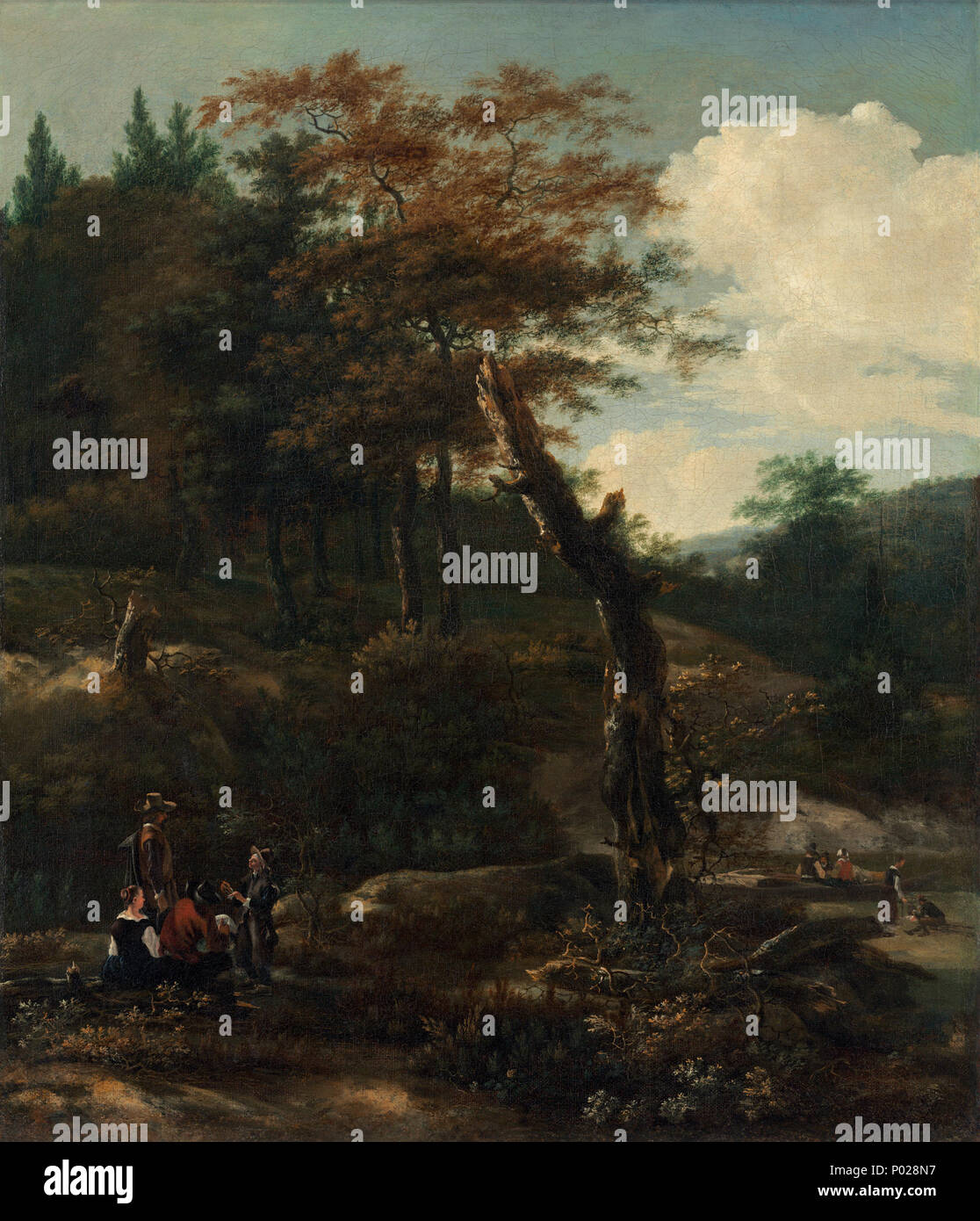 Pittura; olio su tela; complessivo: 57 x 48 cm (22 7/16 x 18 7/8 in.) incorniciato: 77,2 x 69,4 cm (30 3/8 x 27 5/16 in.); 26 paesaggio boscoso con i viaggiatori A15679 Foto Stock