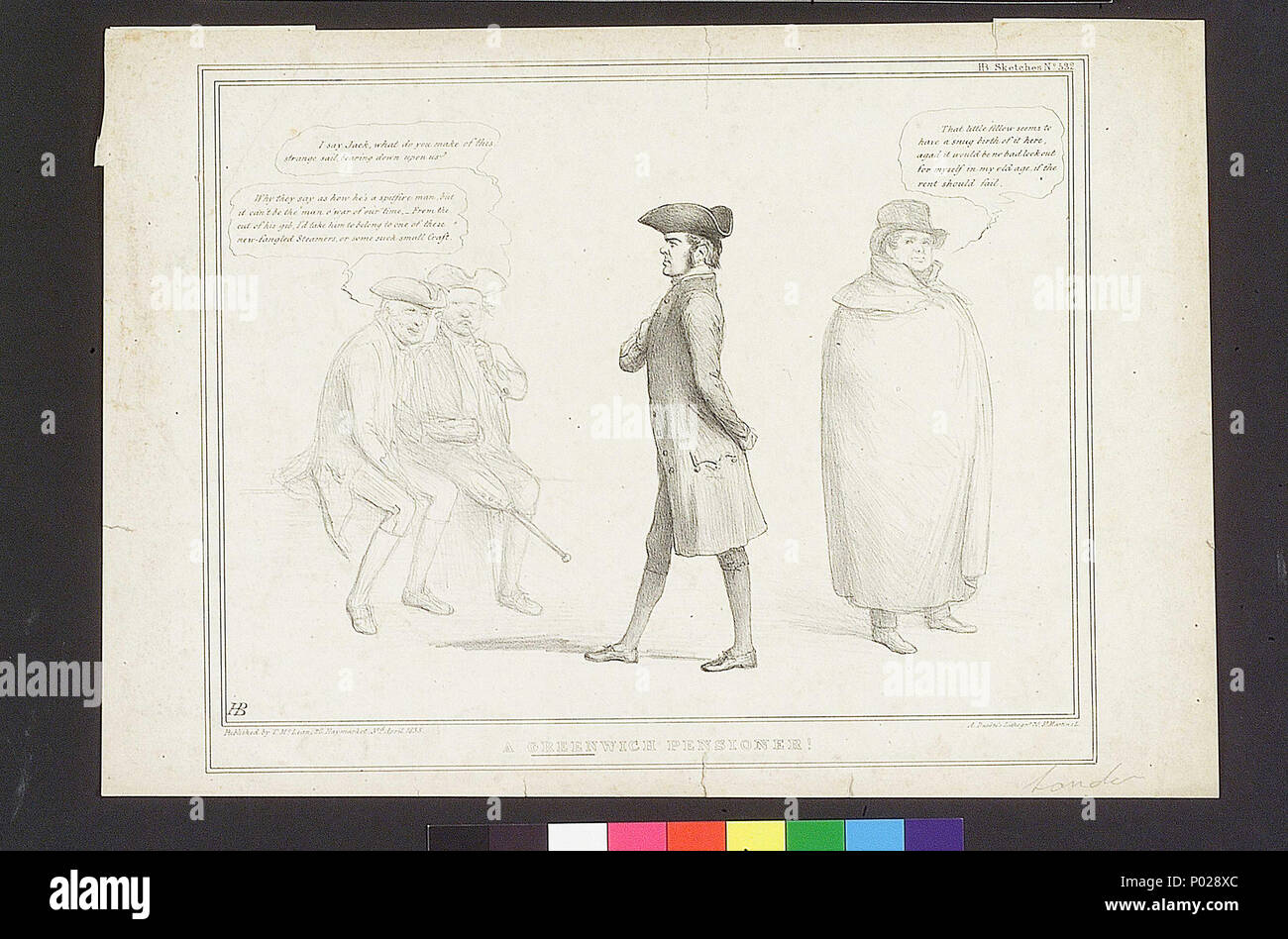 . Inglese: "un pensionato di Greenwich!' HB schizzi No.532 Vedere la descrizione e note per PAH3323, un'altra copia. Un pensionato di Greenwich. HB schizzi No.532 . 3 aprile 1838. A. Ducote; John Doyle; Thomas McLean 1 'a Greenwich pensionato!' HB schizzi No.532 RMG PZ5996 Foto Stock