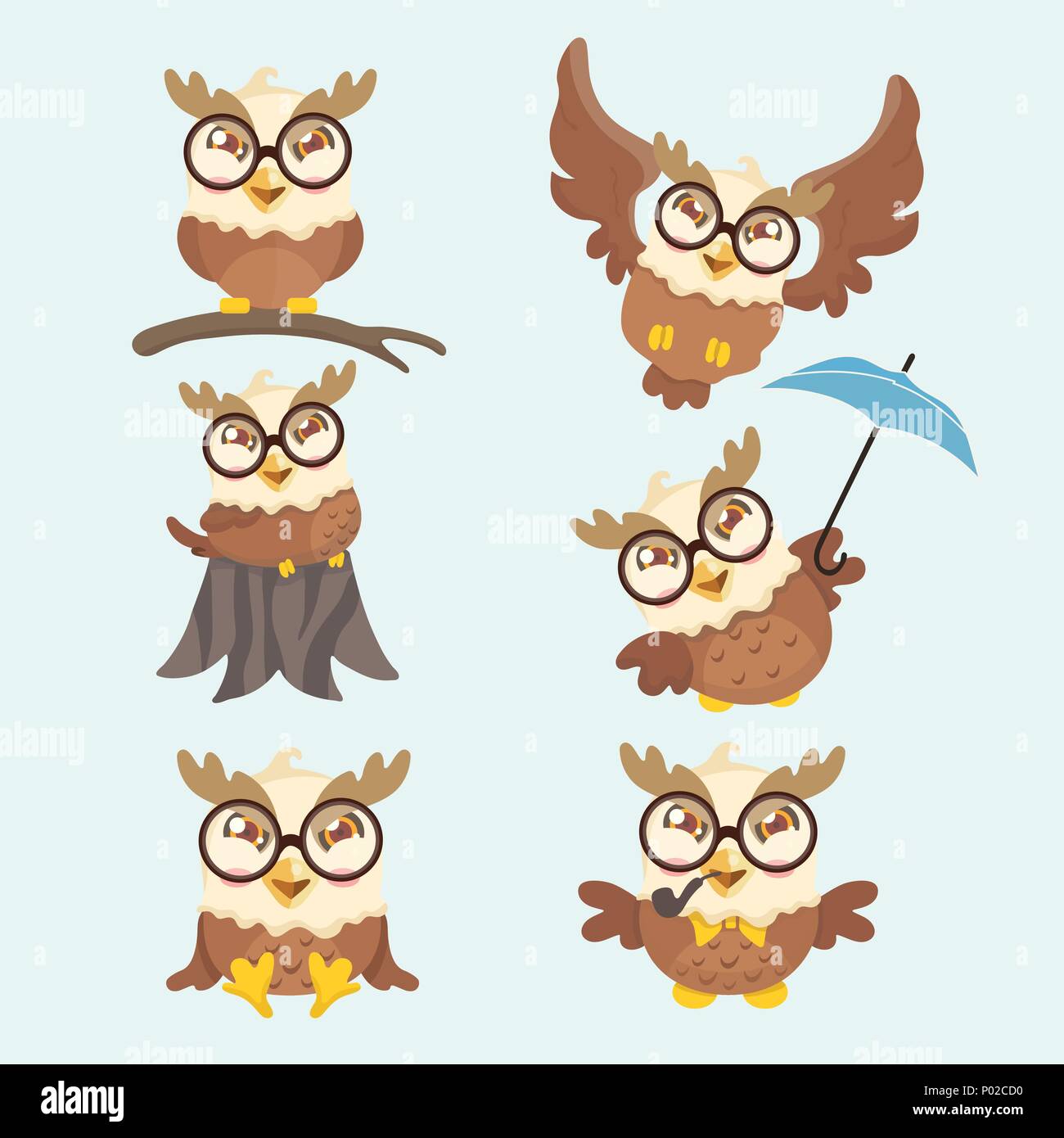 Cartoon carino hawk vector set. Illustrazione Vettoriale