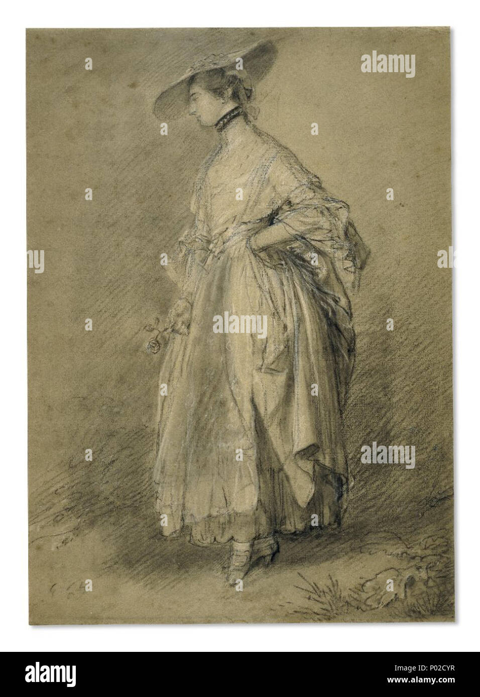 . Inglese: "Una donna con una rosa" . circa 1763-1765 18 una donna con una rosa disegnata da Thomas Gaunsborough Foto Stock