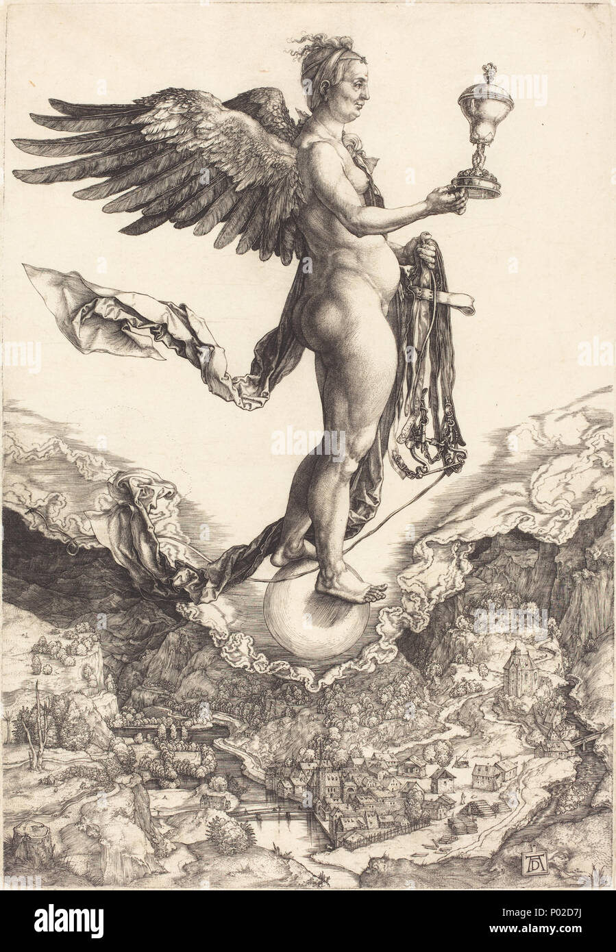 R-20101129-0063.jpg Albrecht Dürer (tedesco, 1471 - 1528 ), Nemesis (la grande fortuna), c. 1501/1502, incisioni su carta vergata, Rosenwald Collection 275 Albrecht Dürer - Nemesis (la grande fortuna) (NGA 1943.3.3485) Foto Stock