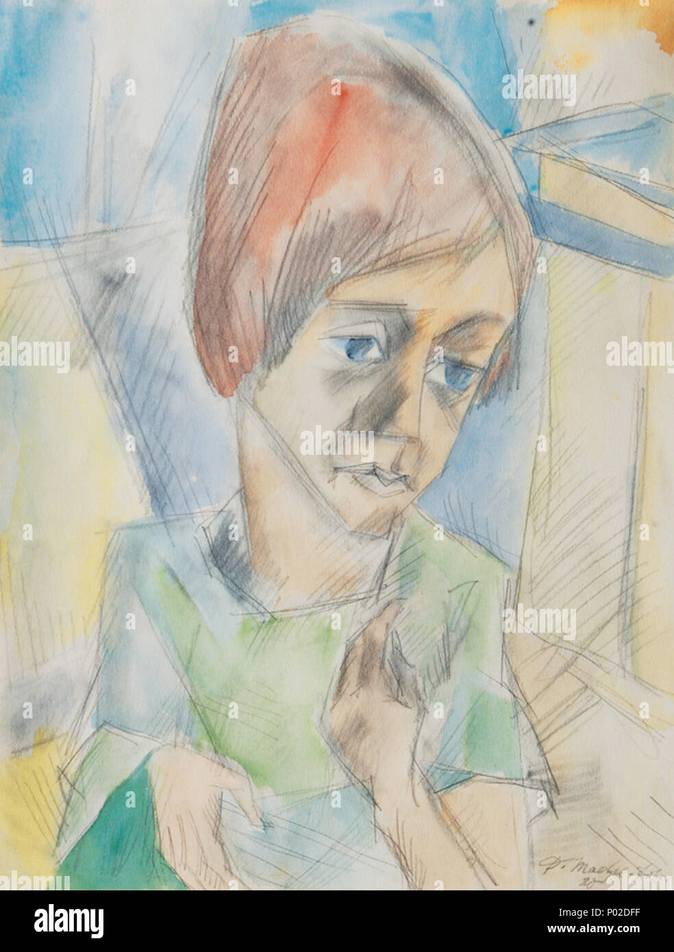 . Expressives Frauenportrait. Aquarell über Bleistift, 35 x 27 cm . 1920. Dorothea Maetzel-Johannsen (1886-1930) Descrizione pittore tedesco Data di nascita e morte 6 Febbraio 1886 8 febbraio 1930 Luogo di nascita e morte Lensahn autorità di Amburgo controllo : Q774020 VIAF:?45207925 ULAN:?500156415 LCCN:?no2002091412 GND:?123408164 RKD:?308228 WorldCat 27 Dorothea Maetzel-Johannsen Expressives Frauenportrait Foto Stock