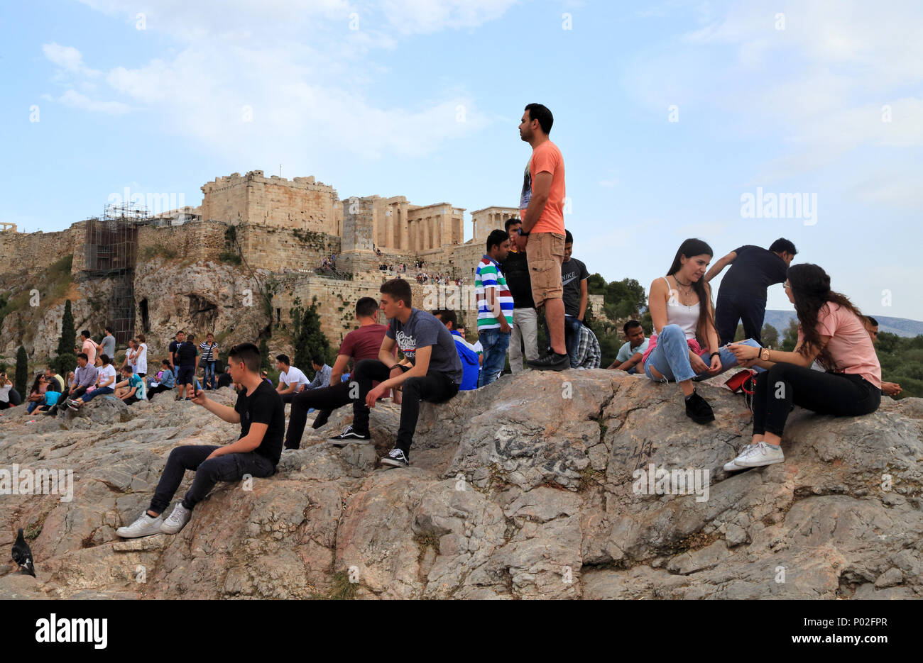 L Areopago hill, Atene Foto Stock