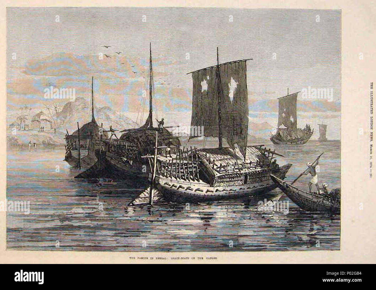 La carestia nel Bengala - Granella-barche sul Gange, dal Illustrated London News, 1874 Foto Stock