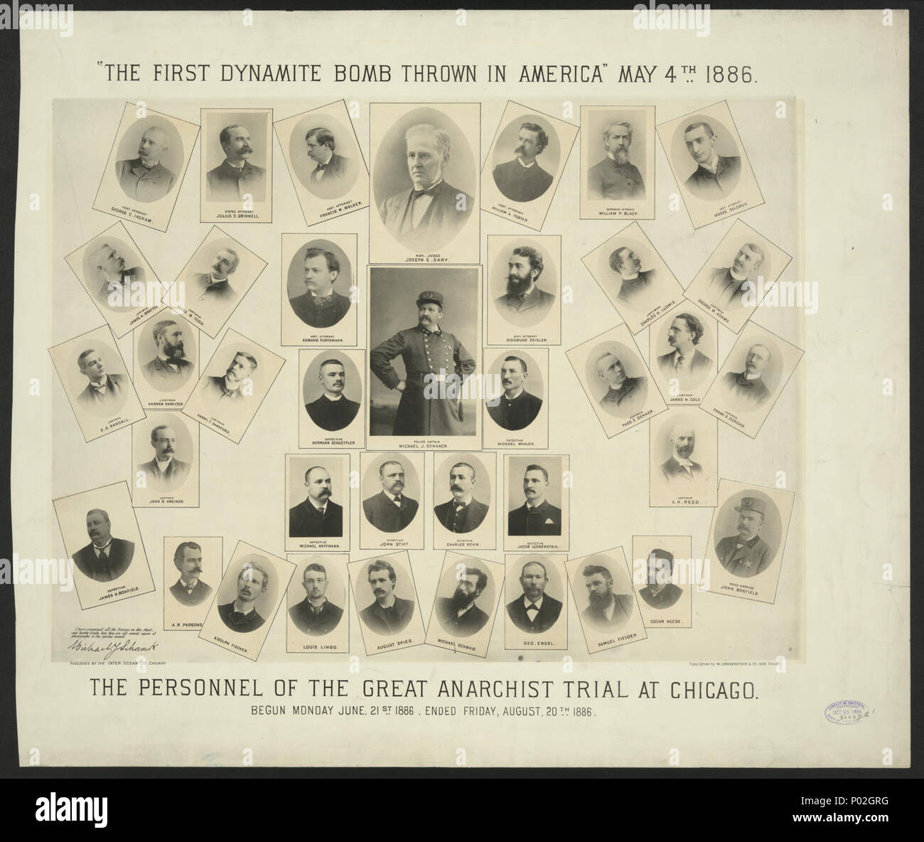 Il primo dynamite bomba gettata in America il 4 maggio, 1886. Il personale del grande prova anarchica a Chicago. Iniziata Lunedì 21 Giugno 1886. Si è conclusa venerdì, 20 agosto 1886 Foto Stock