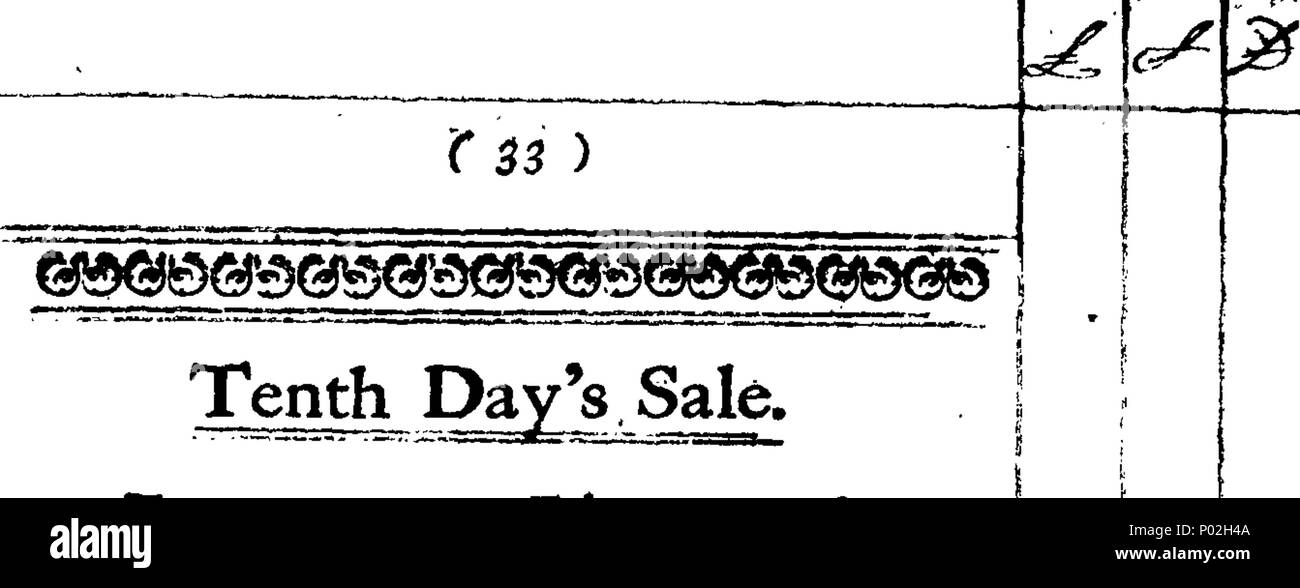 . Inglese: Fleuron dal libro: un catalogo della intera e preziosa biblioteca di Martin Folkes, Esq. Presidente della Royal Society e membro della Reale Accademia delle Scienze di Parigi, recentemente deceduto; che saranno venduti tramite asta di Samuel Baker, nella sua casa di York-Street, Covent Garden. Per iniziare il lunedì, 2 febbraio 1756, e proseguire per quaranta giorni in successione (domenica esclusa.) 31 un catalogo di tutto e la preziosa biblioteca di Martin Folkes, Esq Fleuron T000657-9 Foto Stock