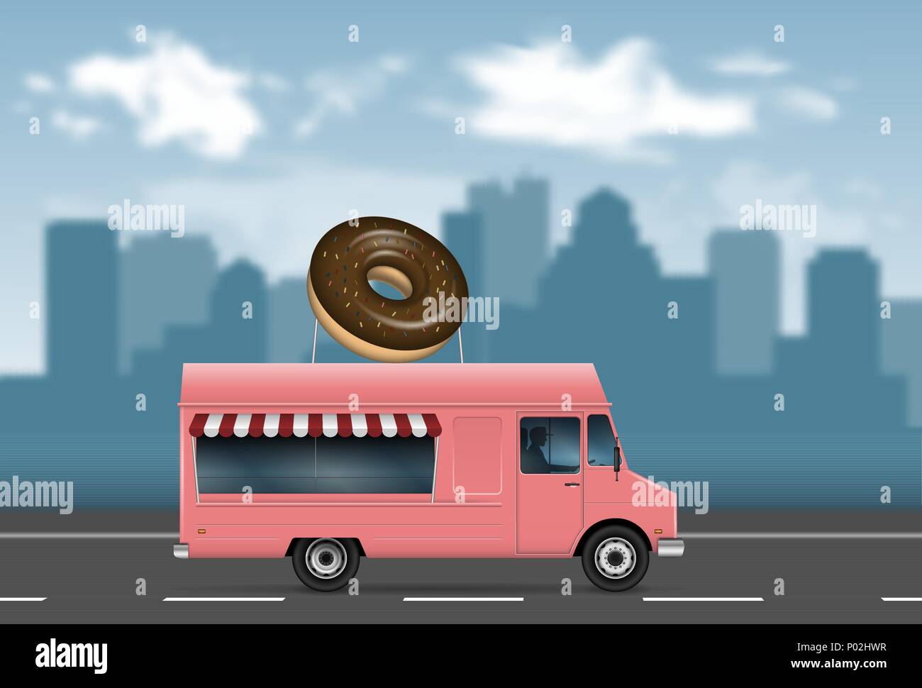 Ciambella carrello sul sfocata sullo sfondo della città. Illustrazione Vettoriale