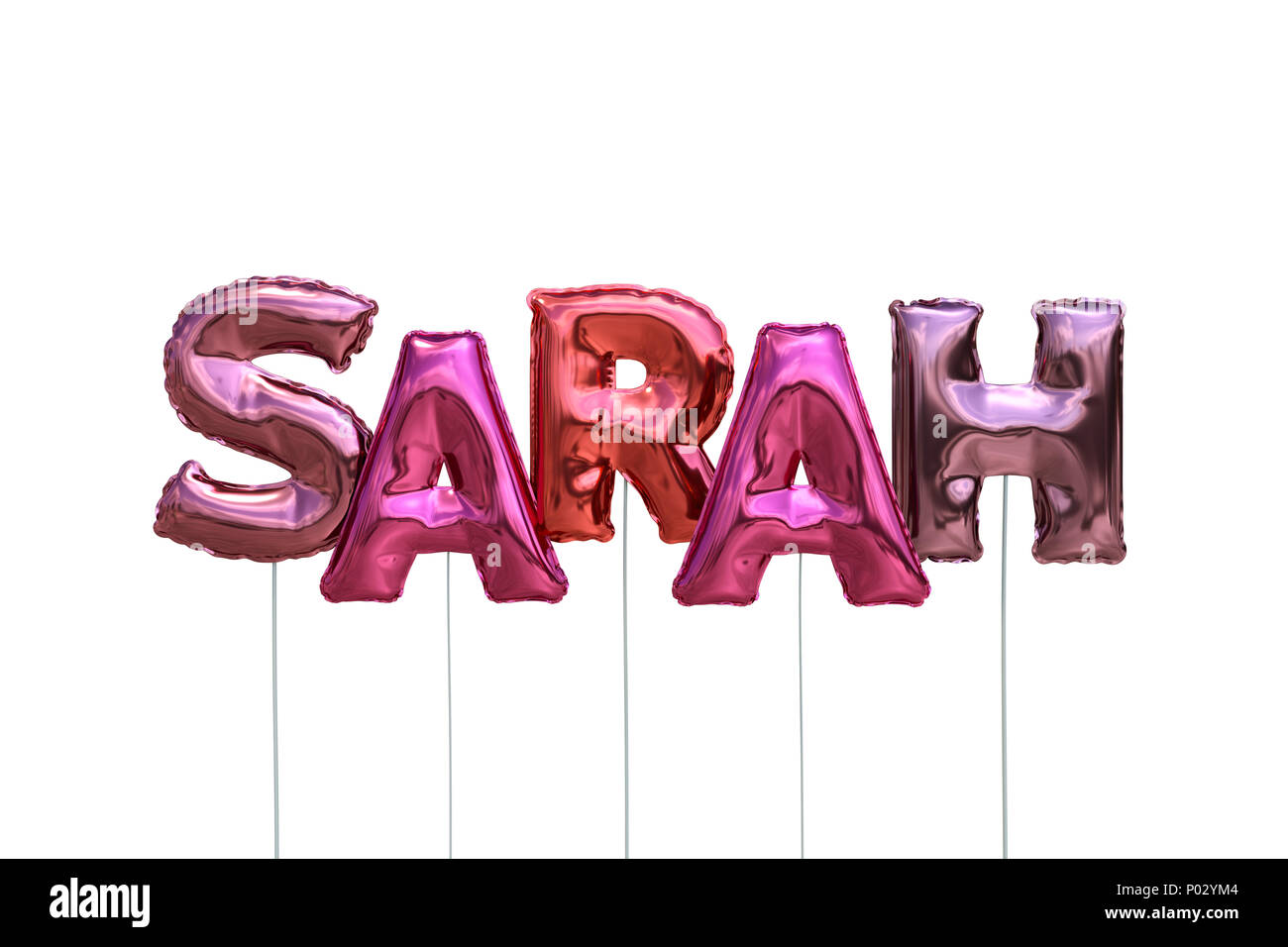 Sarah nome fatta di rosa palloncini gonfiabili isolati su sfondo bianco Foto Stock
