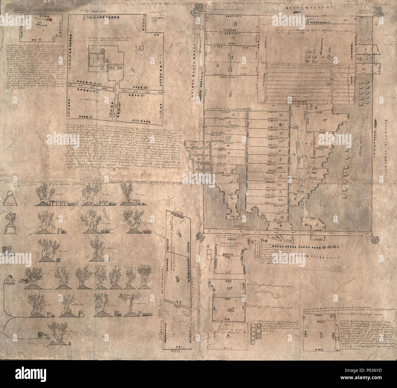 . Inglese: Azteca documento pittorico che mostra la mappa del contenzioso di Oztoticpac, una station wagon in Texcoco, ca. 1540. Titolo derivato dalla rivista trimestrale della Biblioteca del Congresso, "l'Oztoticpac Terre Mappa di Texcoco 1540,' v. 23, n. 2, aprile 1966, pagg. 76-116. Rosso e nero inchiostro. Fori a vite senza fine. LC Luso-Hispanic mondo, 559 disponibile anche attraverso la Libreria del Congresso sito Web come immagine raster. Vault dimensione intera pellicola negativa in unico file map. Trasparenza a colori (4 x 5 in.) in file di pellicola, G&M RR. Mappa incluso in 'Il mondo di mappe' presentano, maggio-luglio 1972 e 'Indiani del Nord America" presentano, 19 agosto Foto Stock