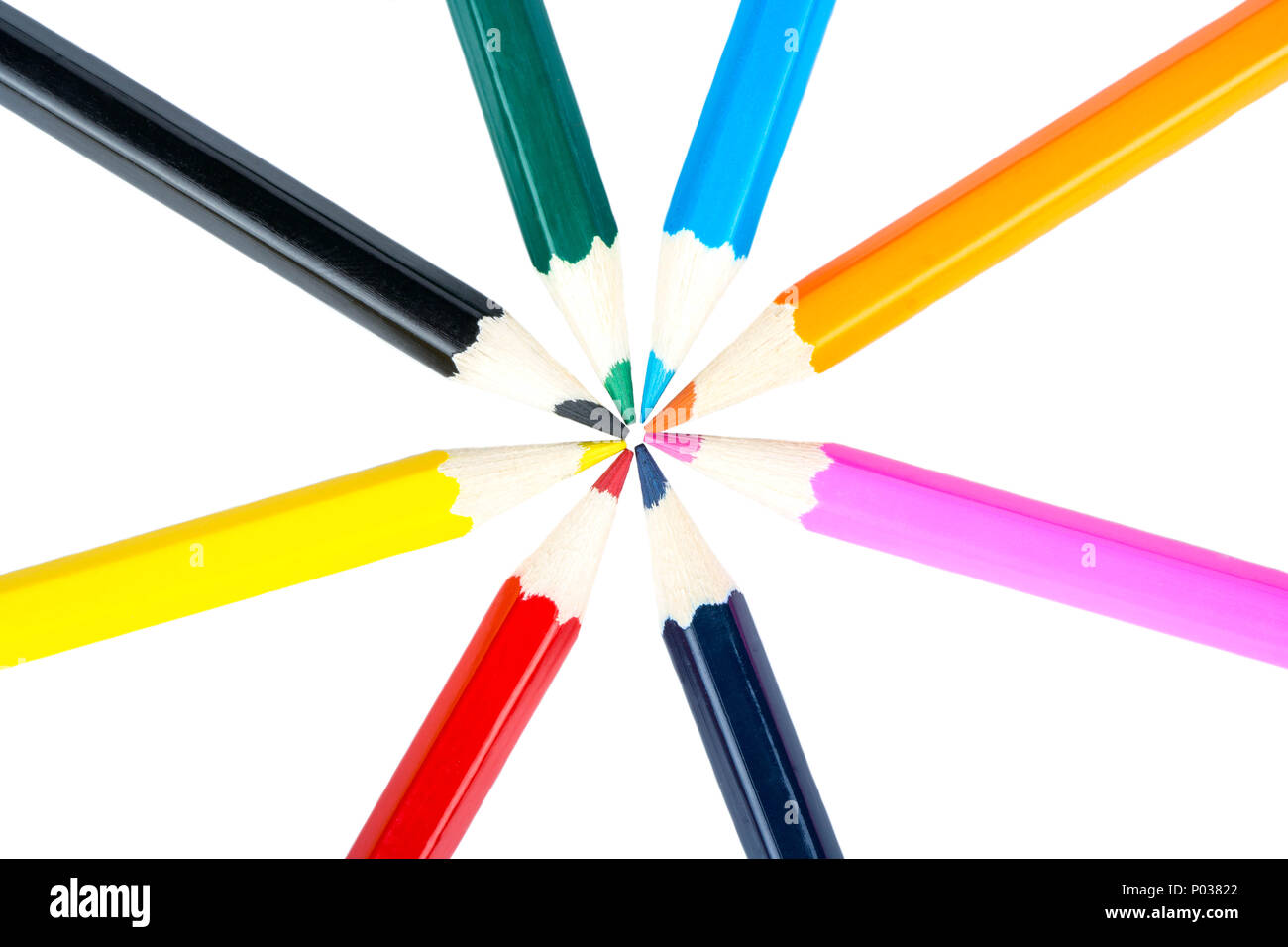 Otto matite multicolore di cui cerchio Foto Stock